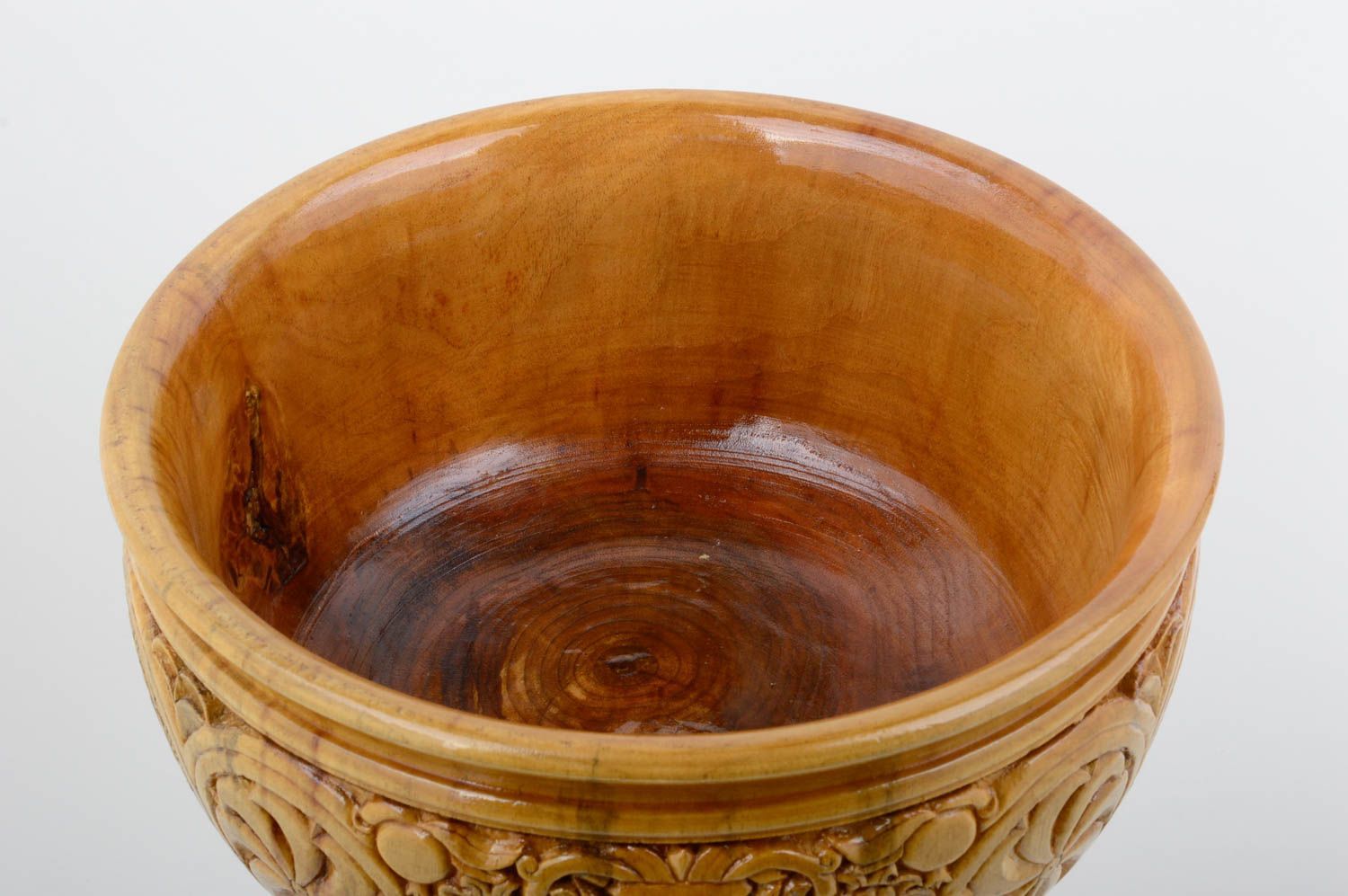 Copa decorativa artesanal jarrón de madera tallado decoración de interior   foto 3