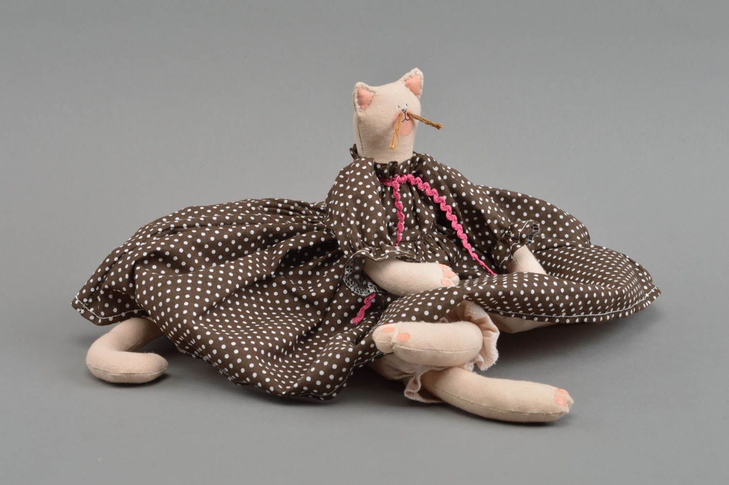 Handmade fabric soft toy cat in dress designer stuffed toy nursery decor photo 4