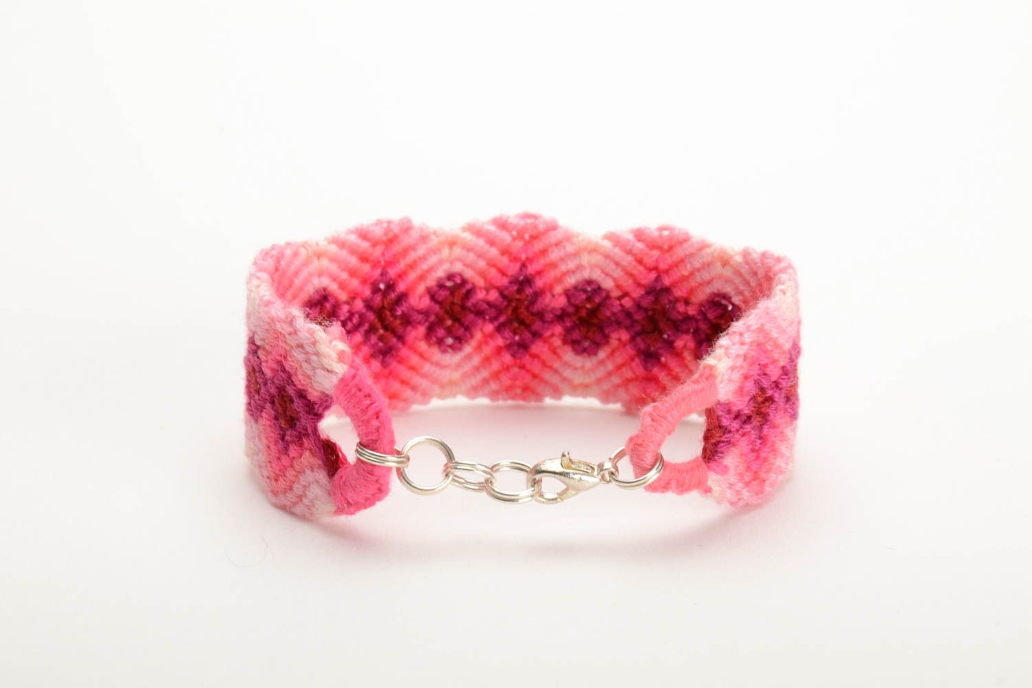 Handgemachtes geflochtenes Armband aus Fäden Mouline rosa rot schön breit für Frau foto 3