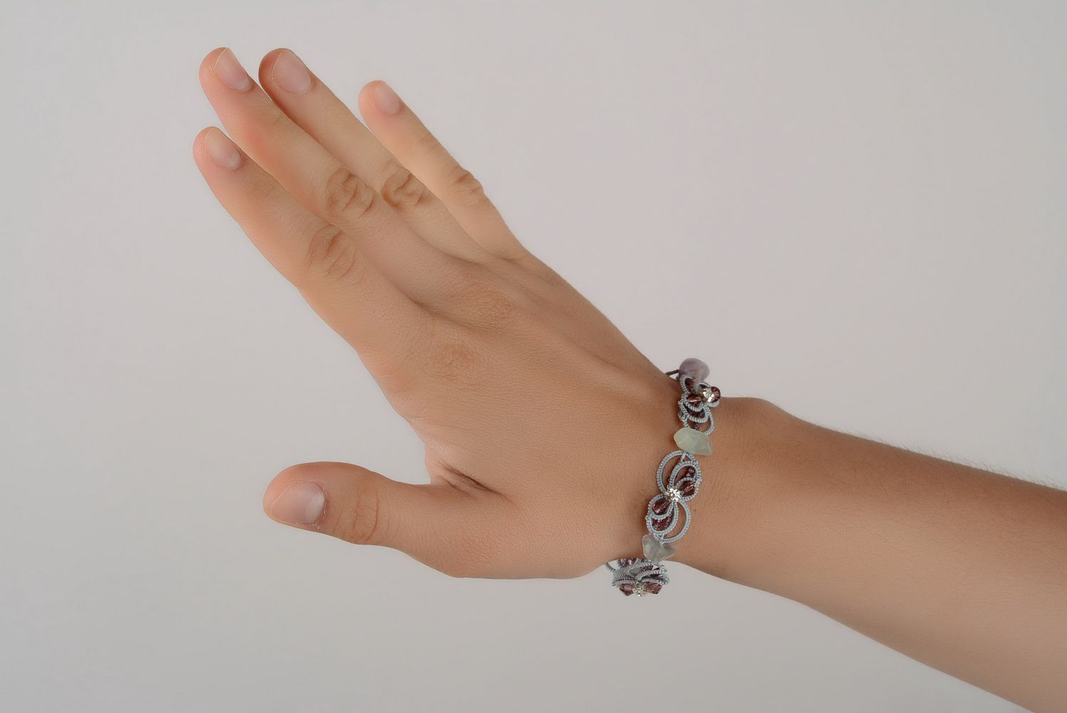 Bracelet en pierres Bijou fait main Accessoire femme strass fluorite perles photo 2