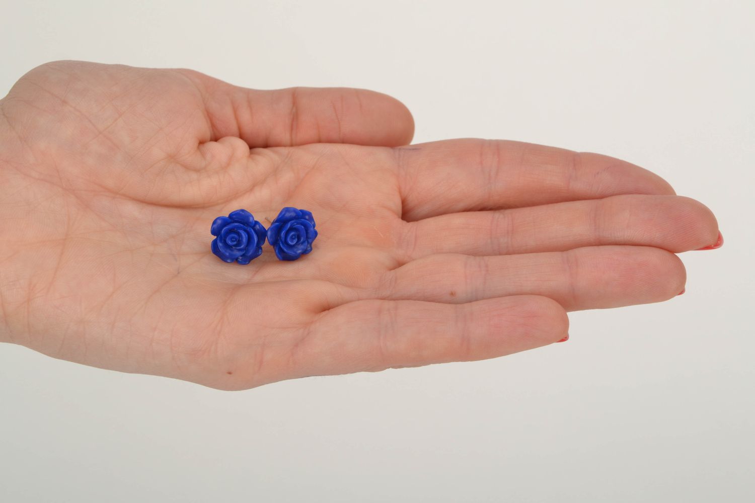Polymer clay stud earrings Blue Roses photo 2