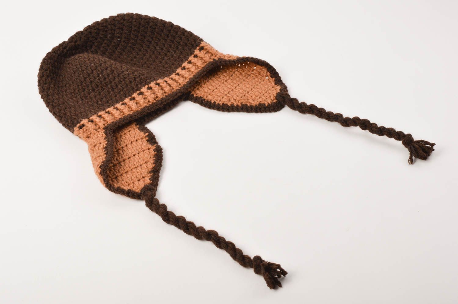 Bonnet tricot Chapeau fait main avec oreilles de tons bruns Vêtement enfant photo 2