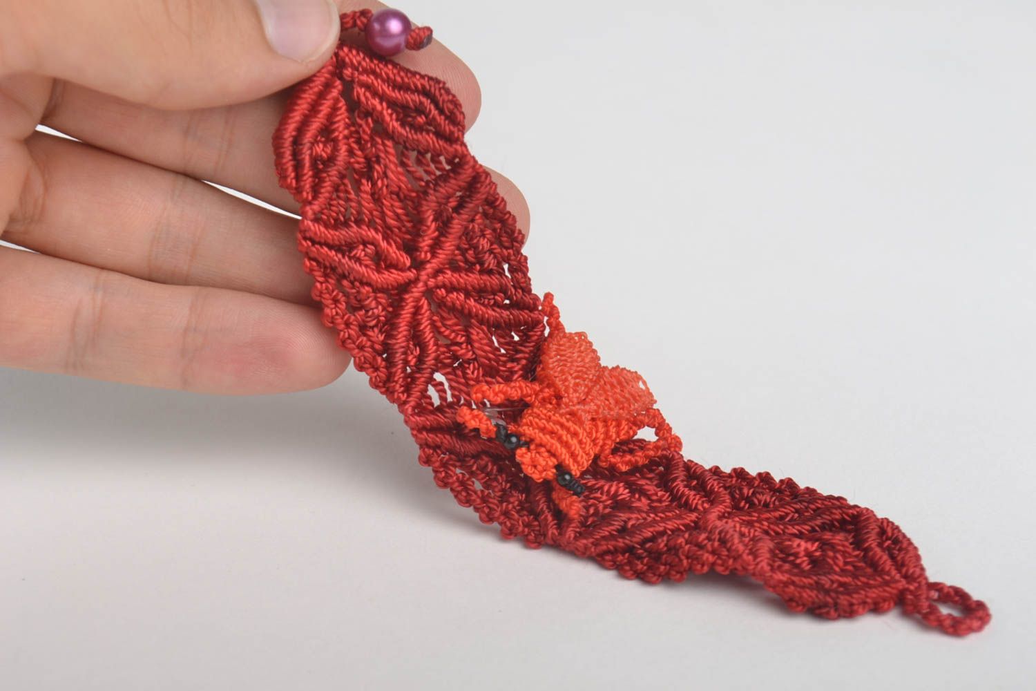Broche rouge fait main Bijou fantaisie Bracelet textile ensemble cadeau photo 5