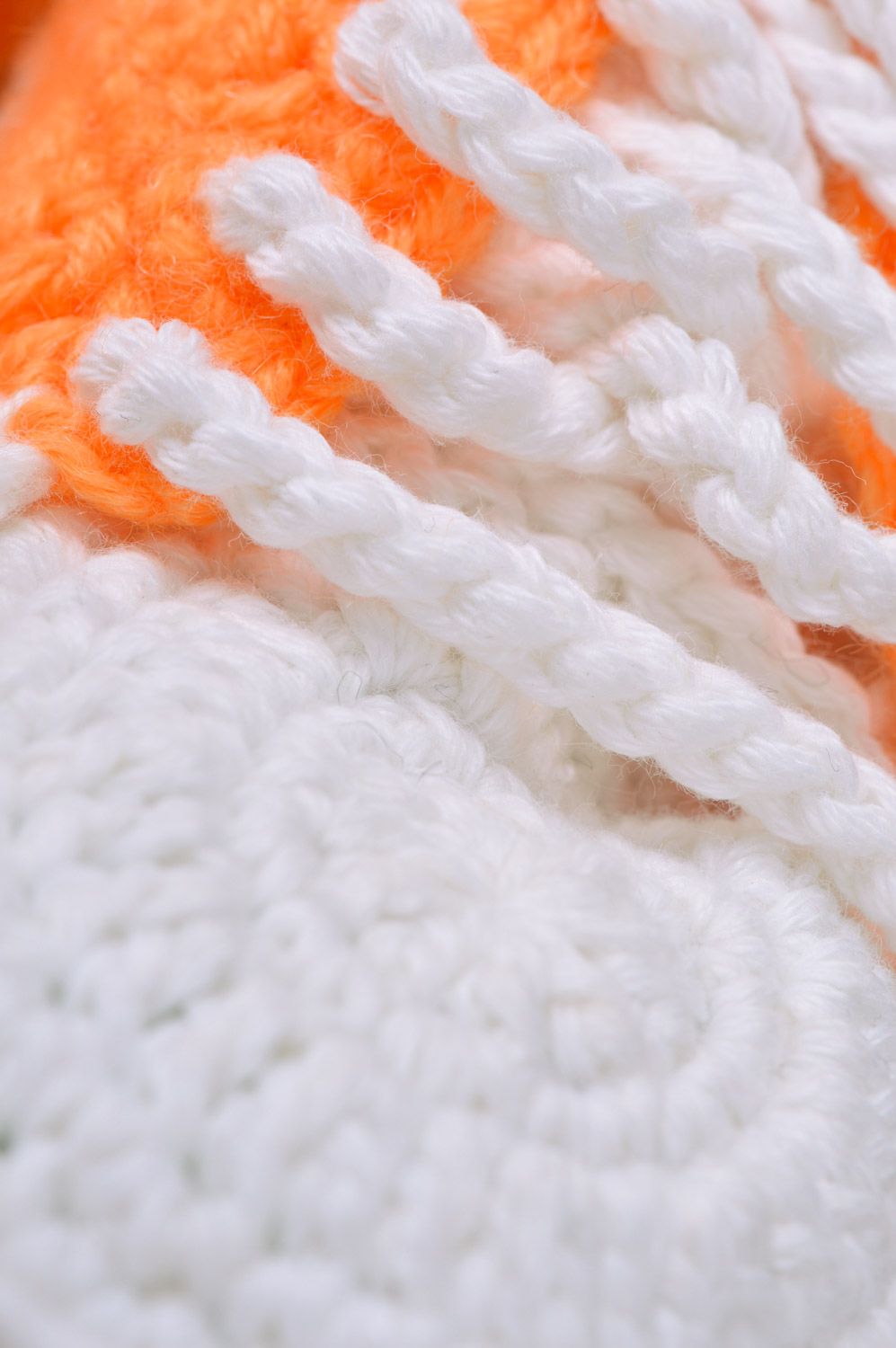 Handmade crocheted small orange and white baby shoes with shoelaces photo 4