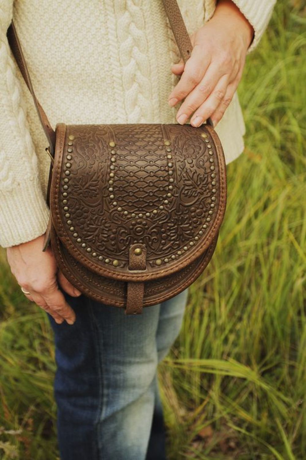 Purse with long strap made of natural leather photo 2