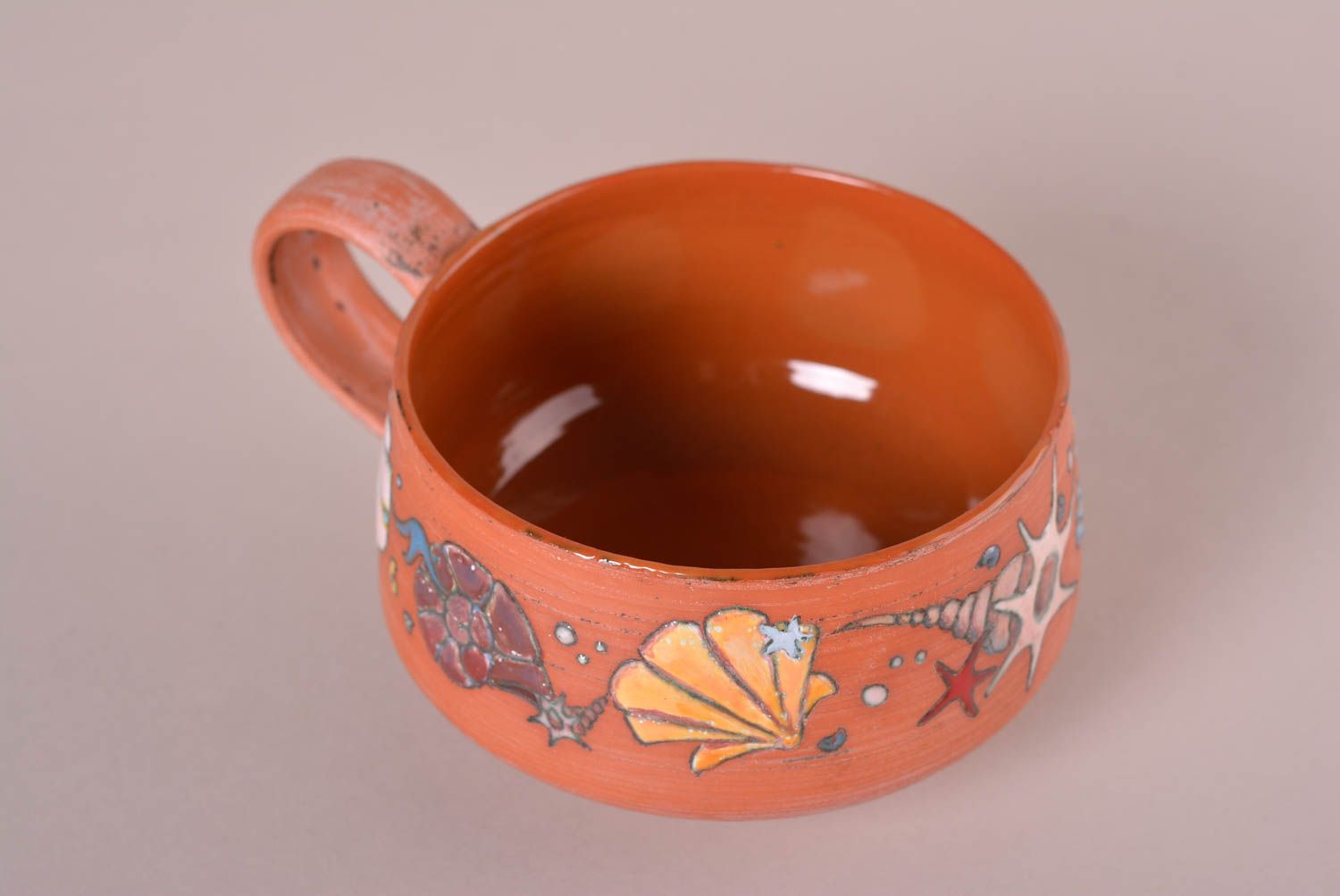 Tazza da tè in argilla fatta a mano utensili da cucina con pittura conchiglie foto 3