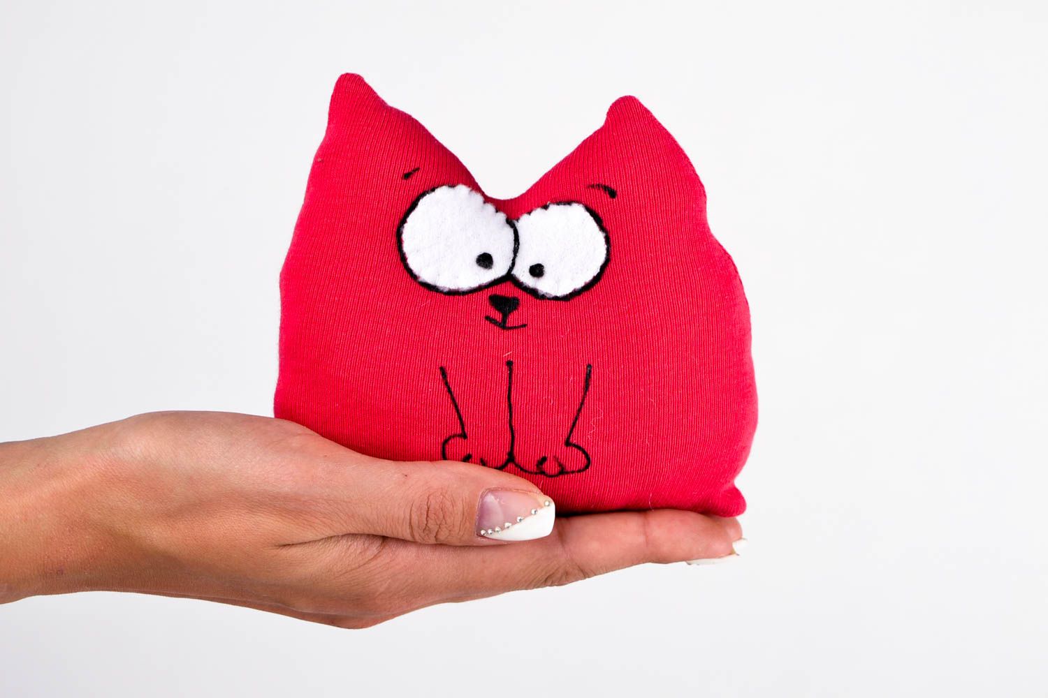 Juguete hecho a mano gato de tela rojo regalo para niño decoración de interior  foto 2