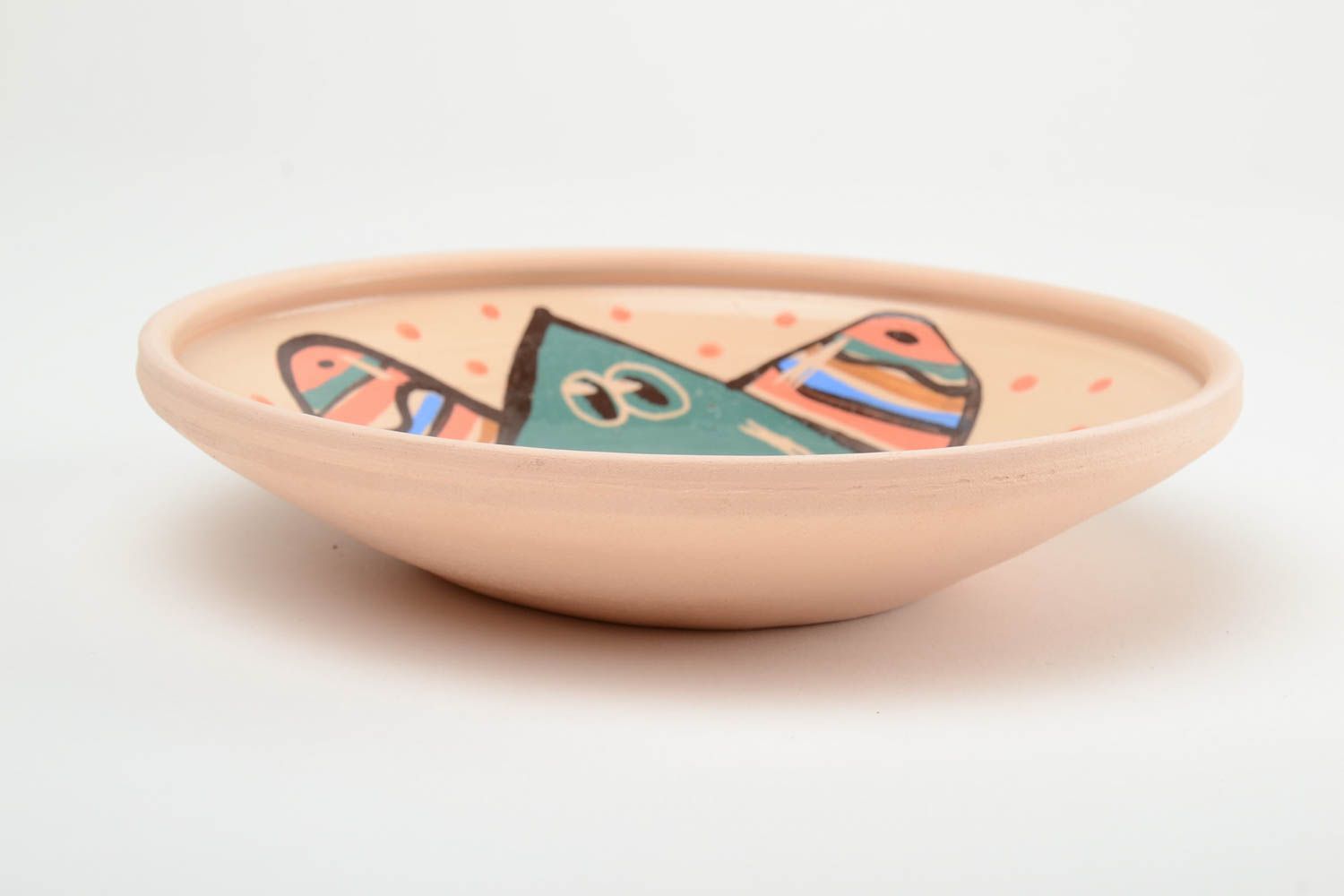 Глиняная тарелка ручной работы с глазурью и эмалью объемом 300 мл персиковая фото 3
