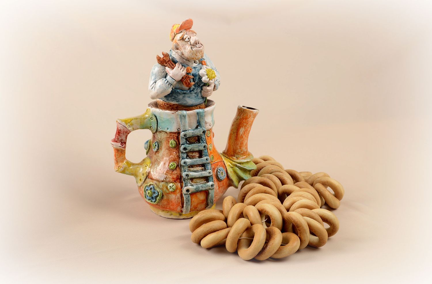 Tetera de cerámica hecha a mano decorada vajilla moderna utensilio de cocina foto 5