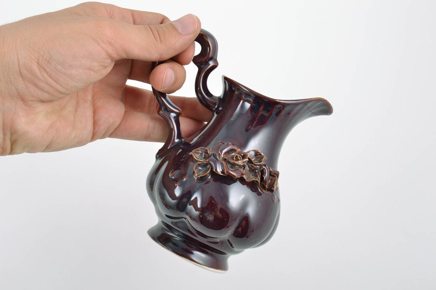 12 oz ceramic porcelain coffee jug with handle  in dark brown color 0,5 lb photo 2