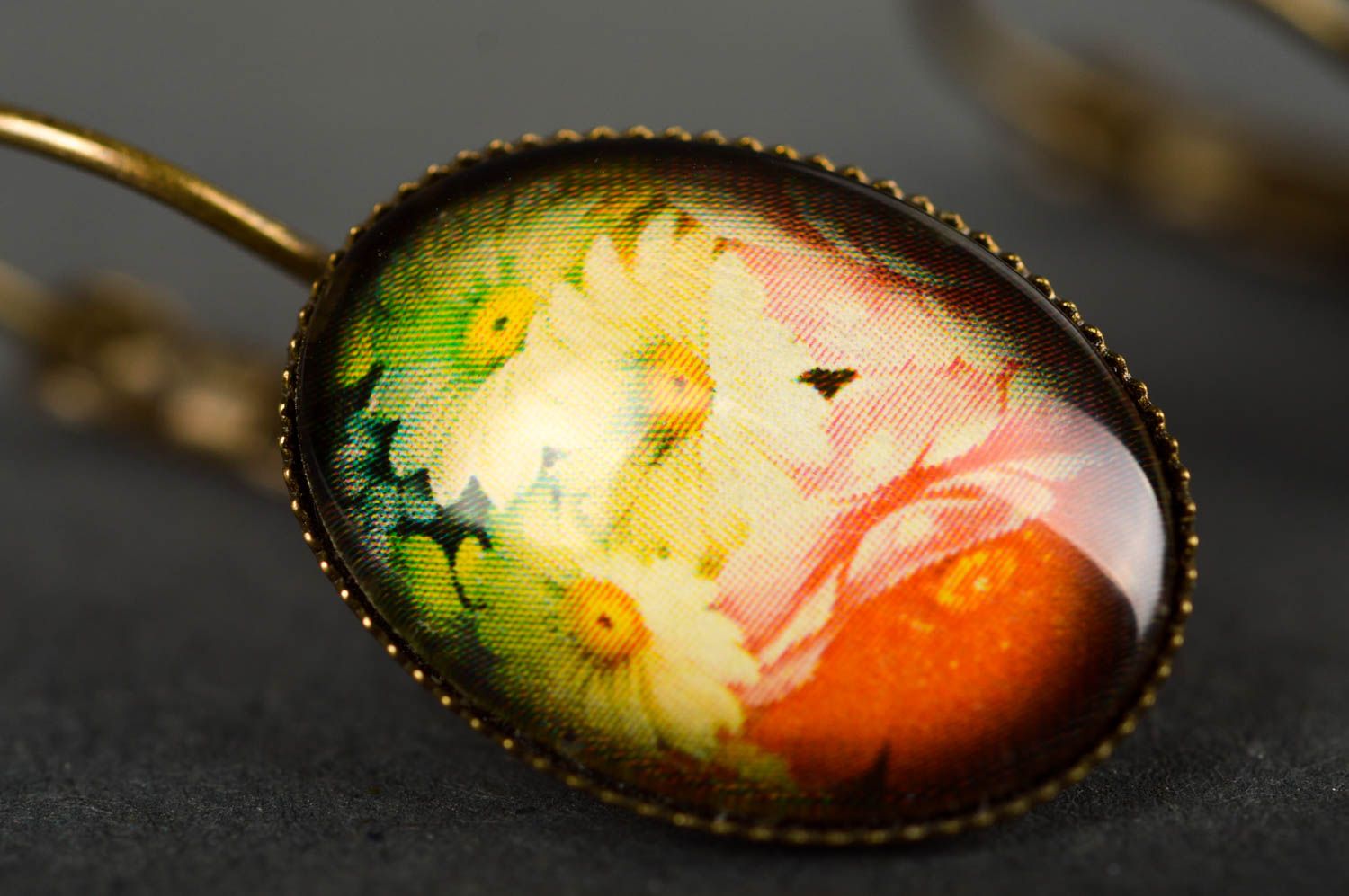 Серьги с кабошонами серьги ручной работы женские серьги с цветами овальные фото 4