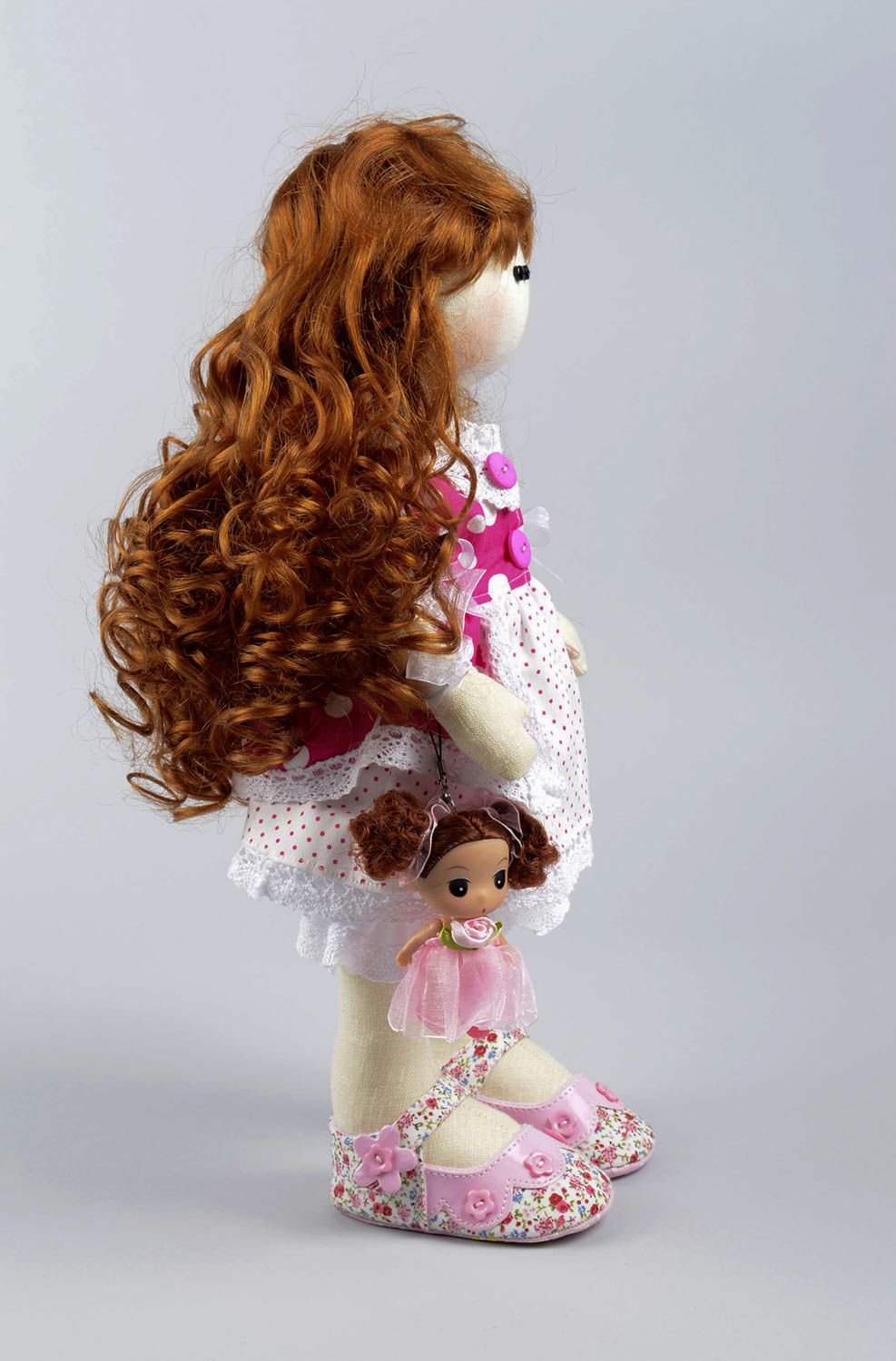 Grande poupée Jouet fait main fille rousse en tissus Cadeau pour fille original photo 2