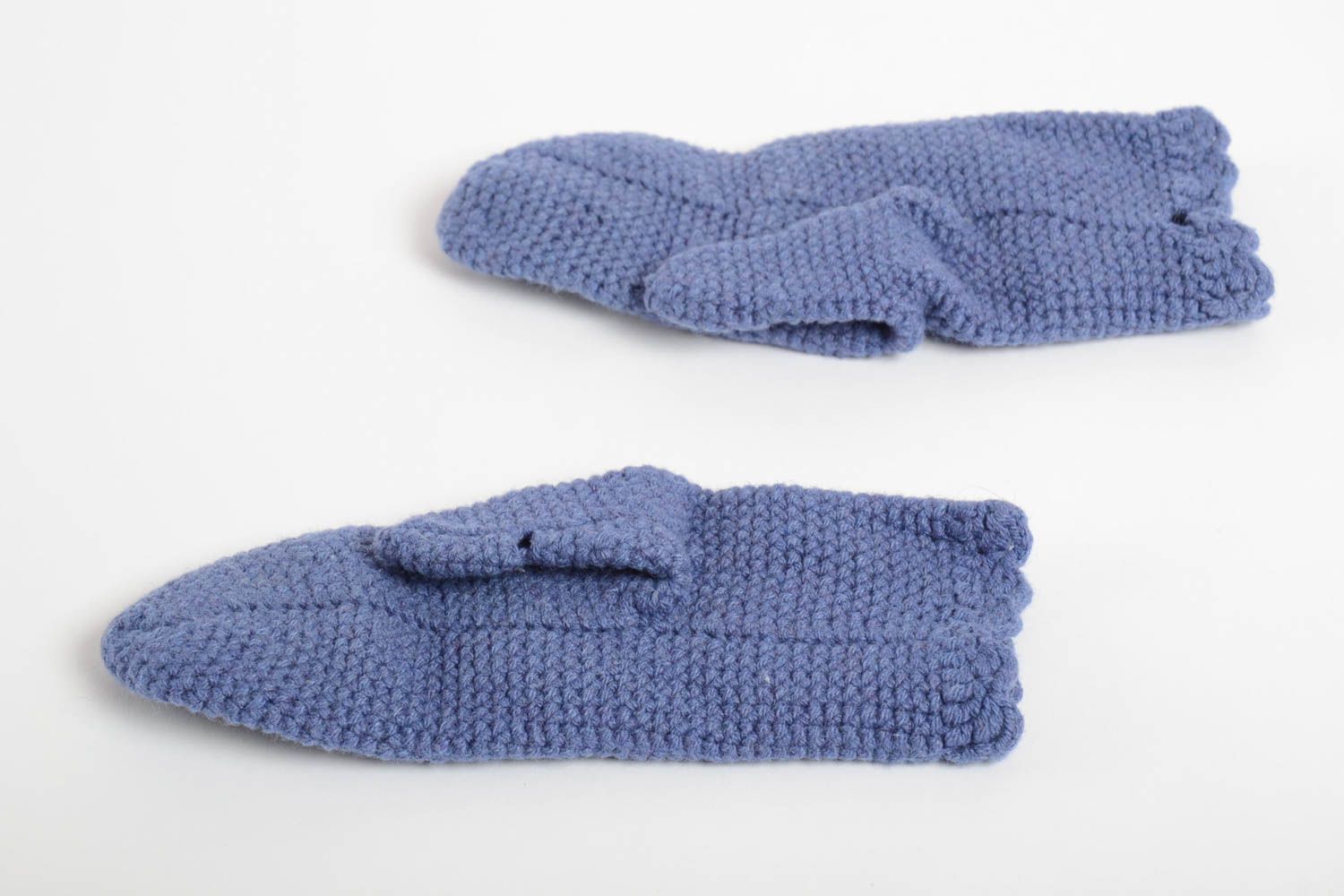 Handmade knitted mittens stylish designer accessories blue cute handicrafts photo 5