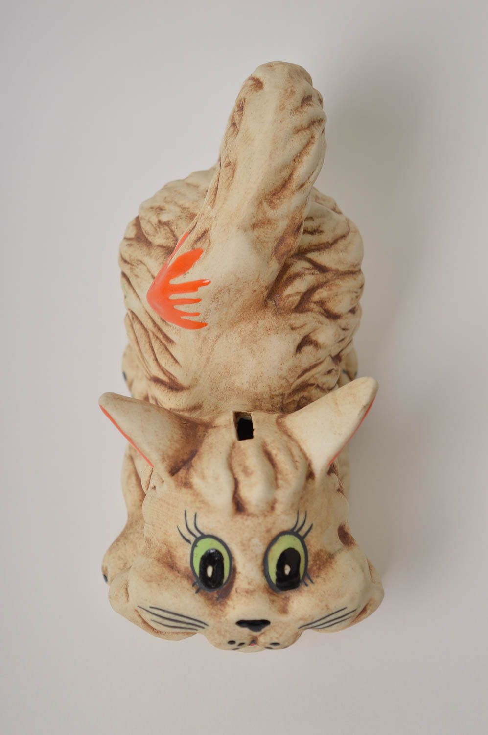Salvadanaio fatto a mano di argilla soprammobile gatto in ceramica idea regalo foto 3
