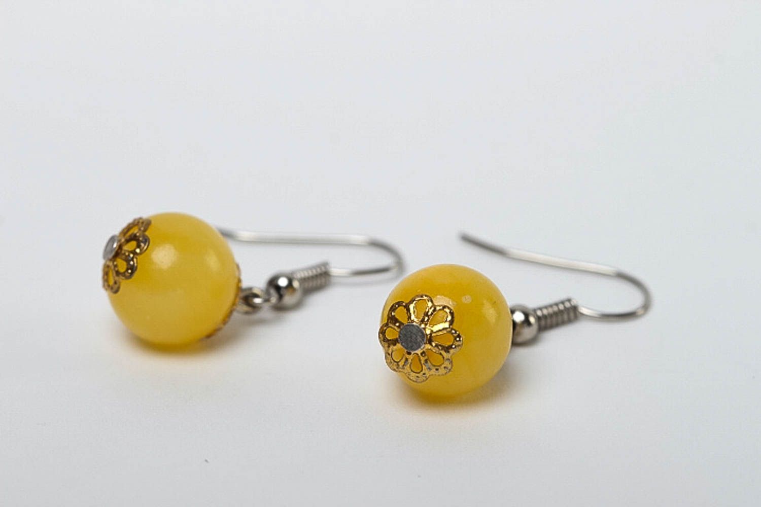 Handmade Ohrringe Perlen Ohrhänger aus Calcit Geschenk für Frauen gelb  foto 3