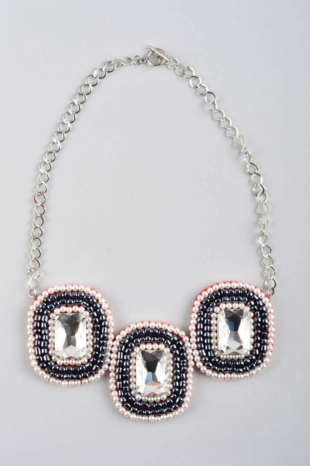 Collier design Bijou fait main perles de rocaille cristaux Cadeau femme photo 2