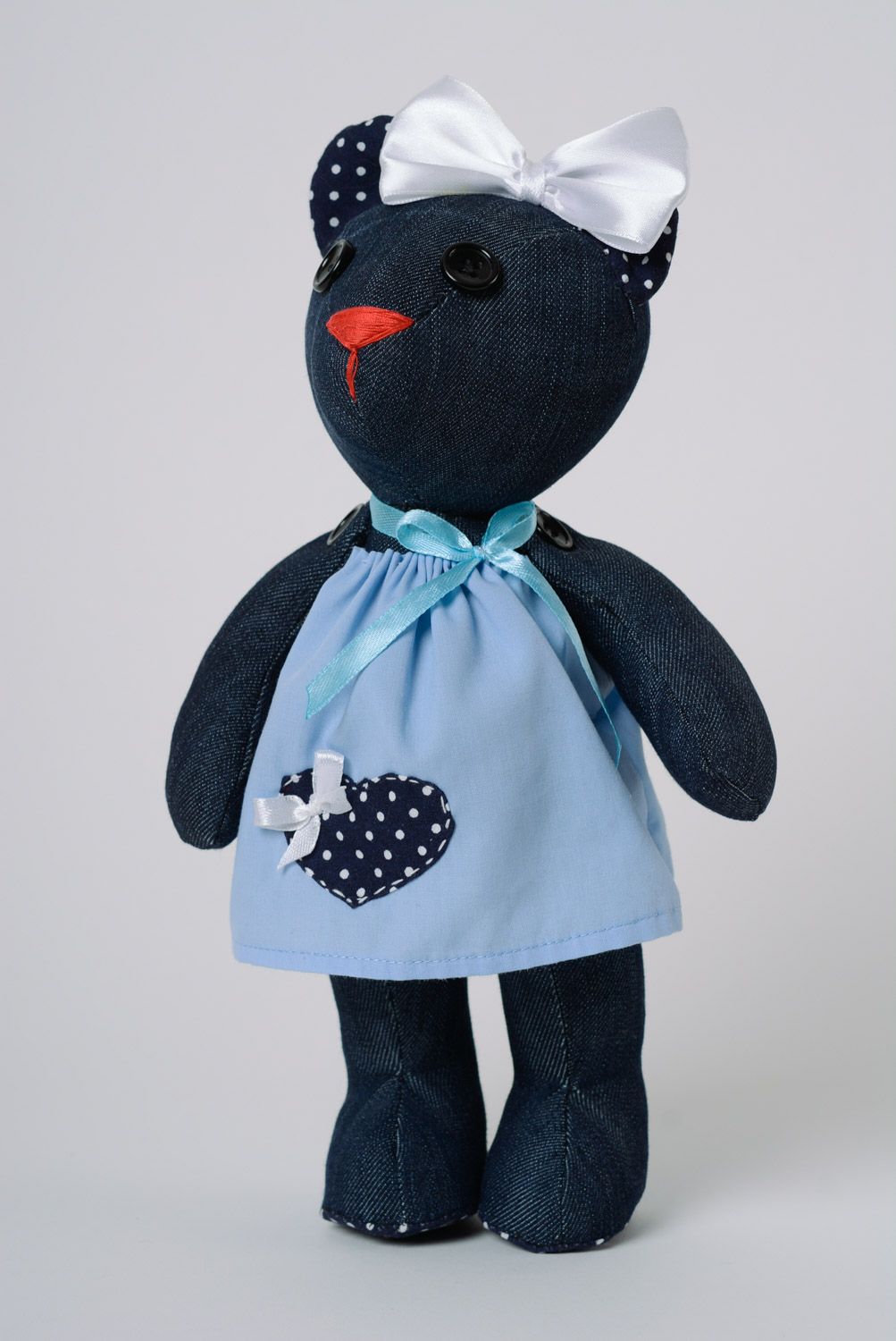 Мягкая игрушка из ткани ручной работы синяя медведица для детей и дома красивая фото 3
