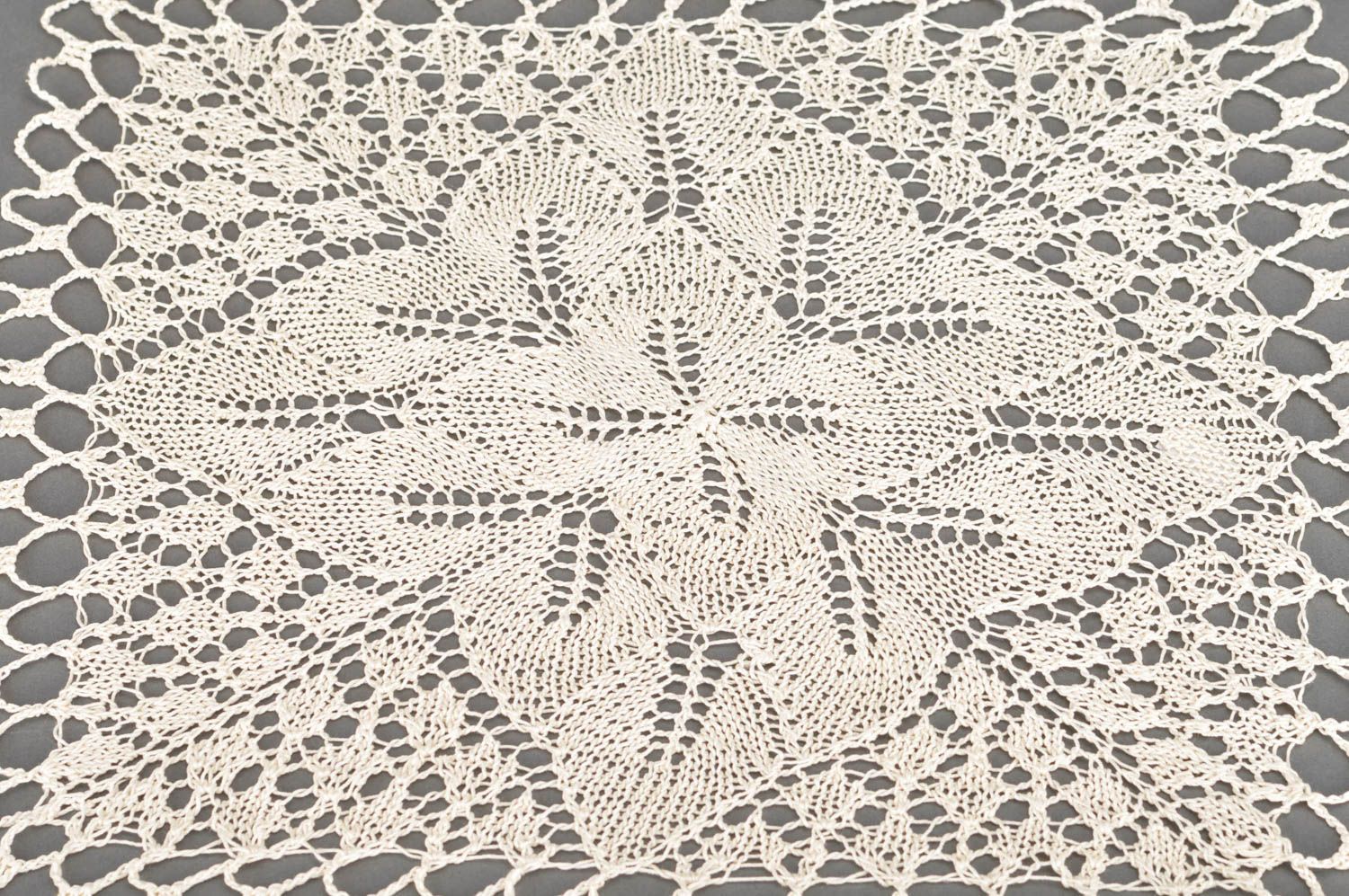 Handmade square crochet cotton decorative table napkin of cream color photo 4