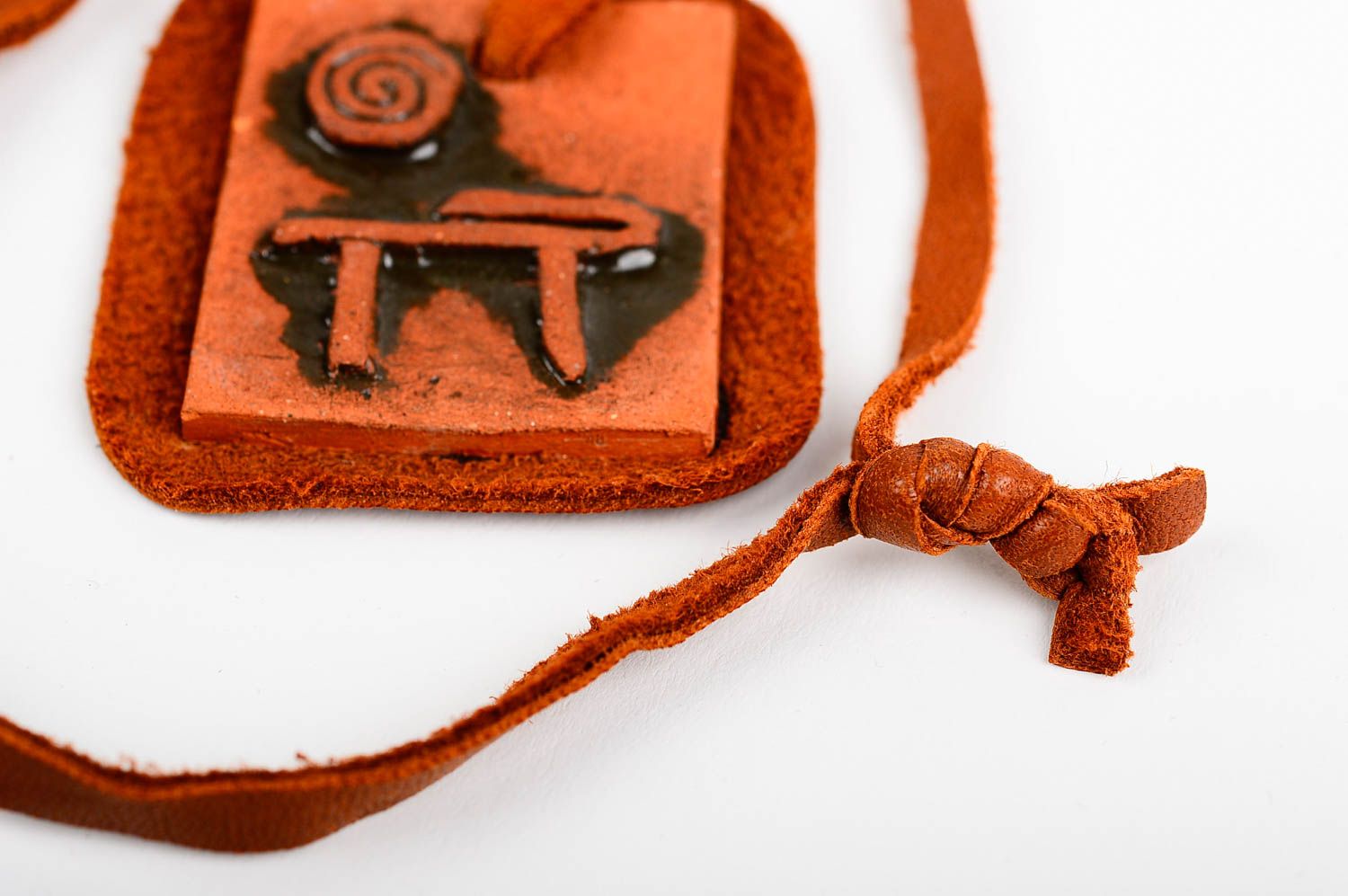 Ceramic accessories handmade pendant leather necklace varnished leather pendant  photo 5