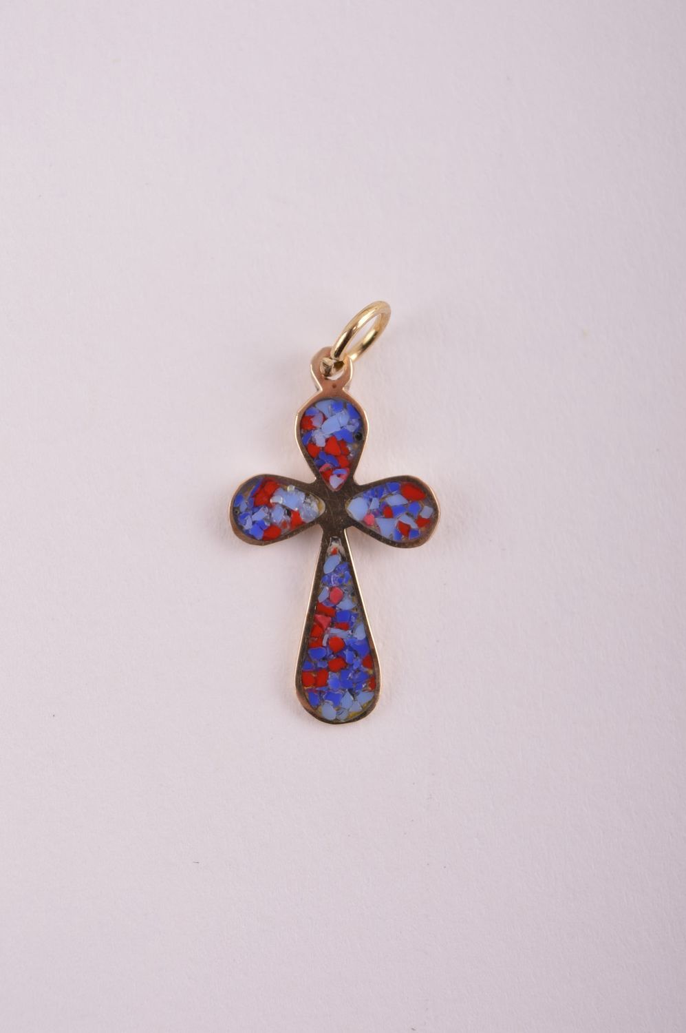 Крестик с камнями handmade подвеска на шею украшение из латуни шейный кулон фото 5