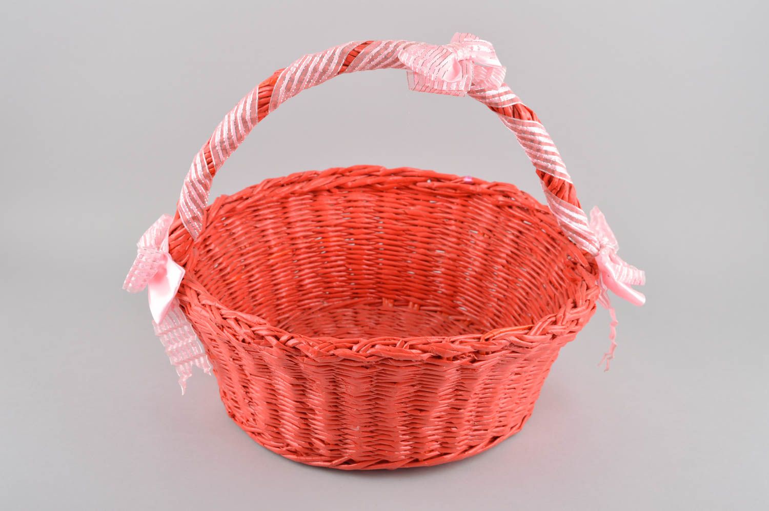 Handmade wicker basket gift basket pink handmade basket unusual gift home decor photo 1