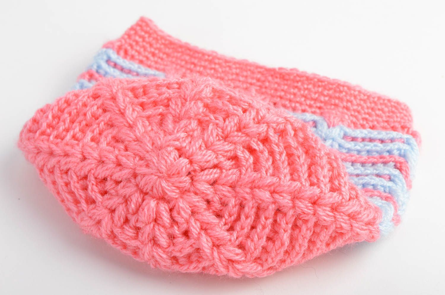 Bonnet tricot fait main Chapeau au crochet Accessoire pour fille rose bleu ciel photo 4