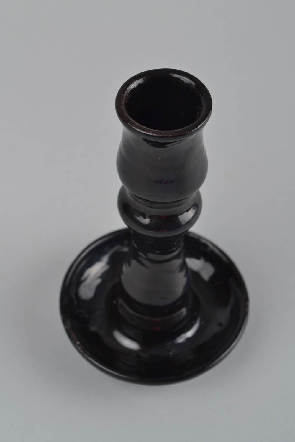 Handmade ceramic glass candlestick of laconic design and deep black color photo 3
