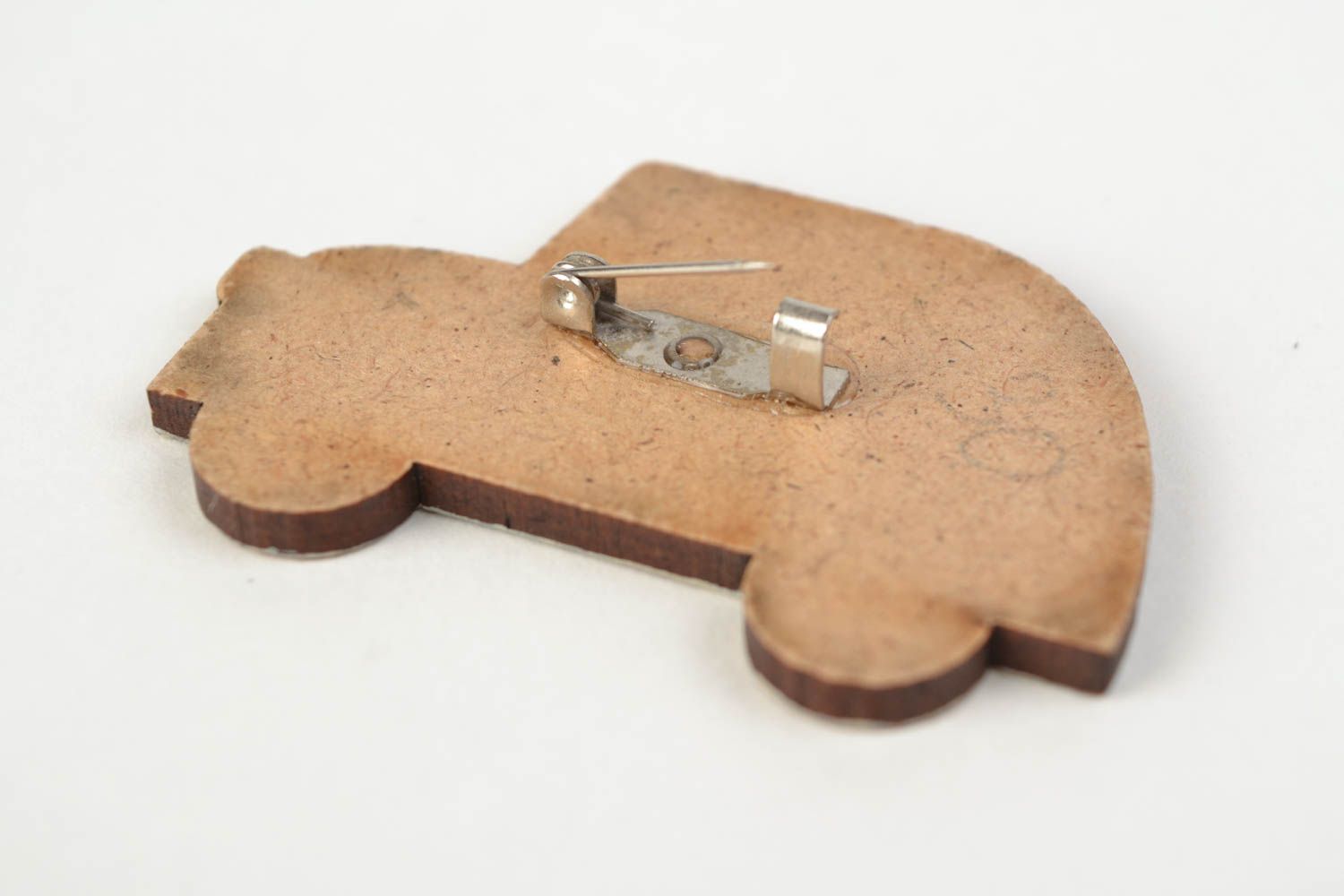 Small stylish handmade brown wooden brooch for children Car photo 4