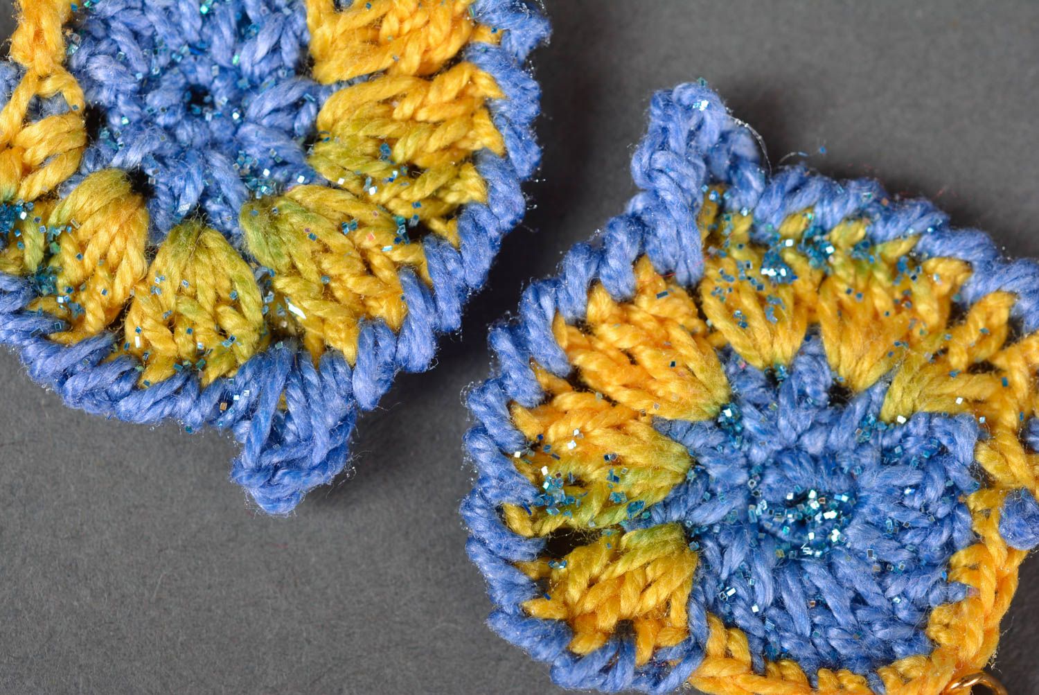 Handmade crocheted earrings long earrings with charms crochet accessory  photo 2