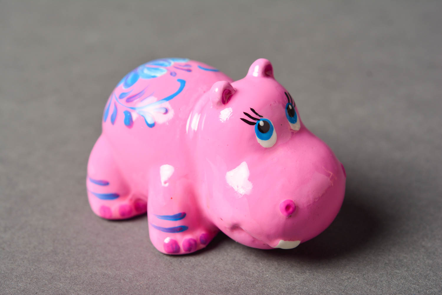 Figurine hippopotame fait main Statuette platre rose Déco maison Idée cadeau photo 3