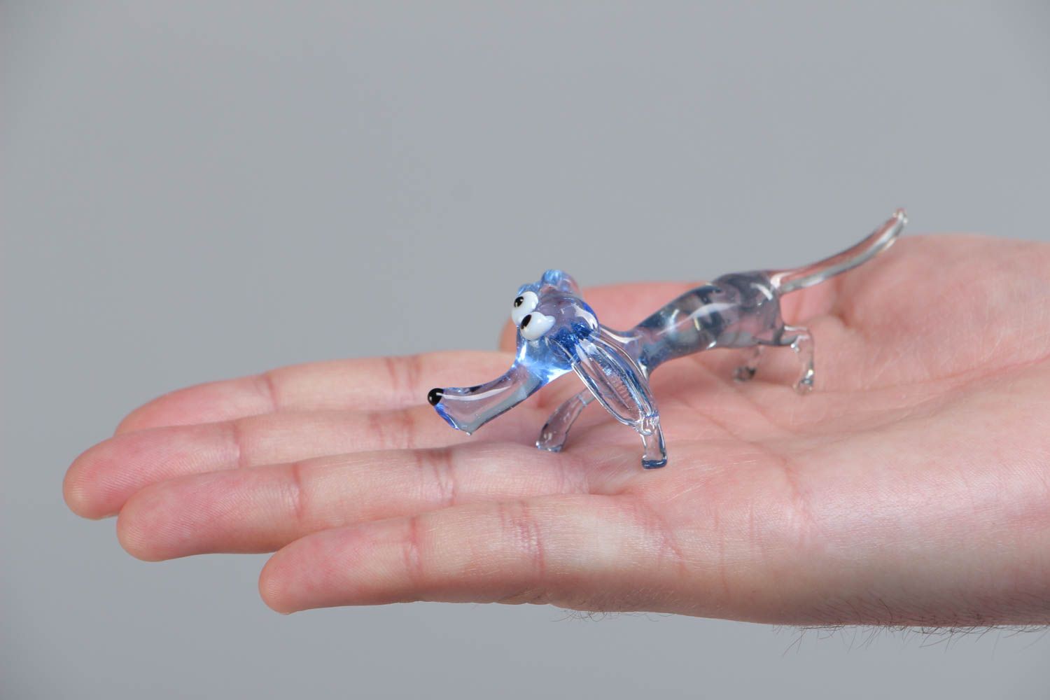 Figura de vidrio azul hecha a mano perro salchicha foto 5