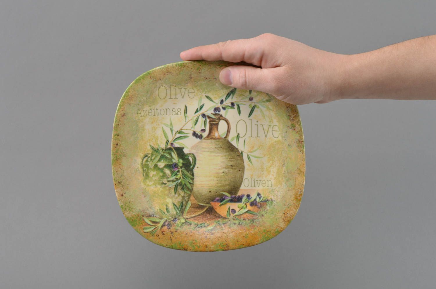 Стеклянная тарелка в технике декупаж ручной работы для декора дома Кувшины фото 4