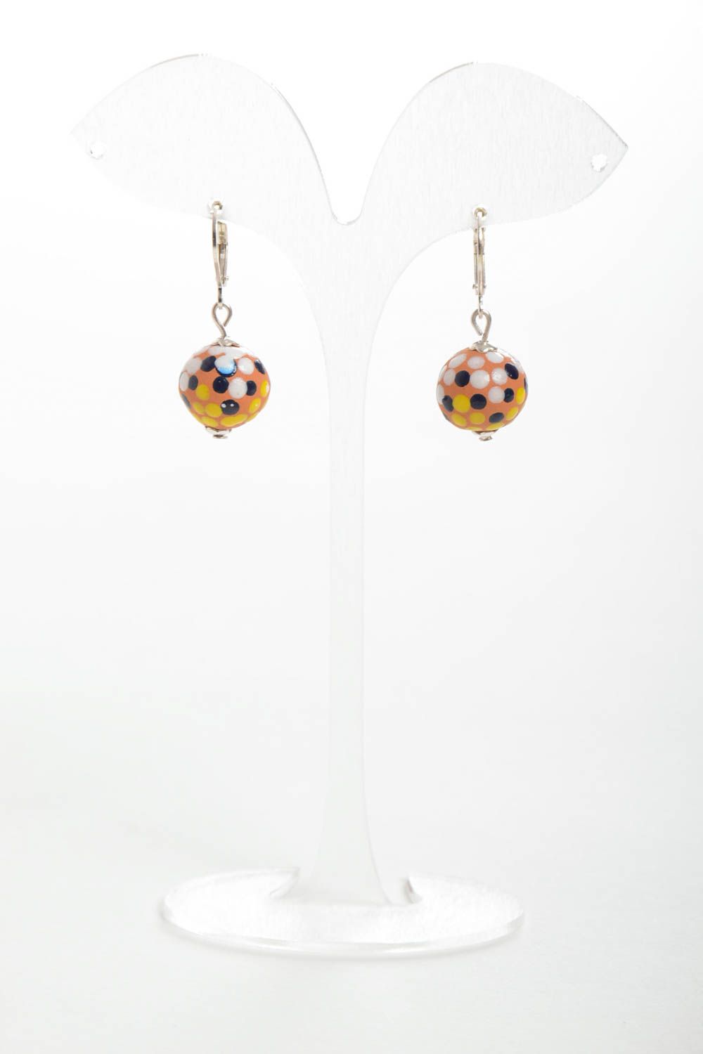 Unusual handmade clay earrings ceramic ball earrings designer earrings gift idea photo 2