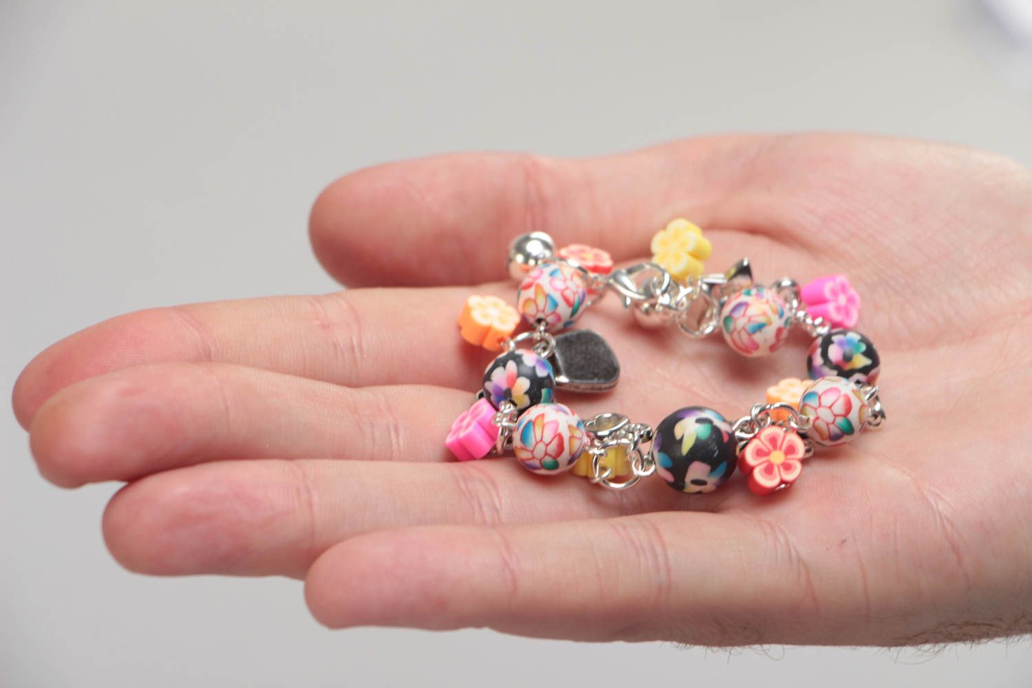 Children's handmade designer polymer clay wrist bracelet with charms photo 5