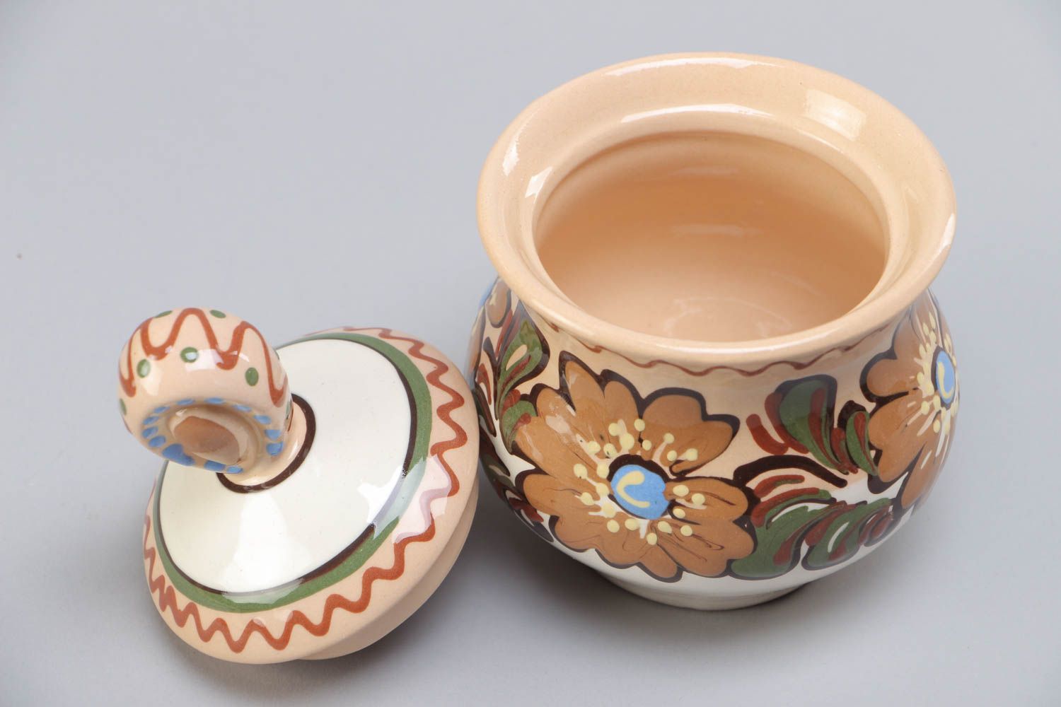 Schöne handmade bemalte Zuckerdose aus Keramik mit Deckel 300 ml bunt originell foto 4