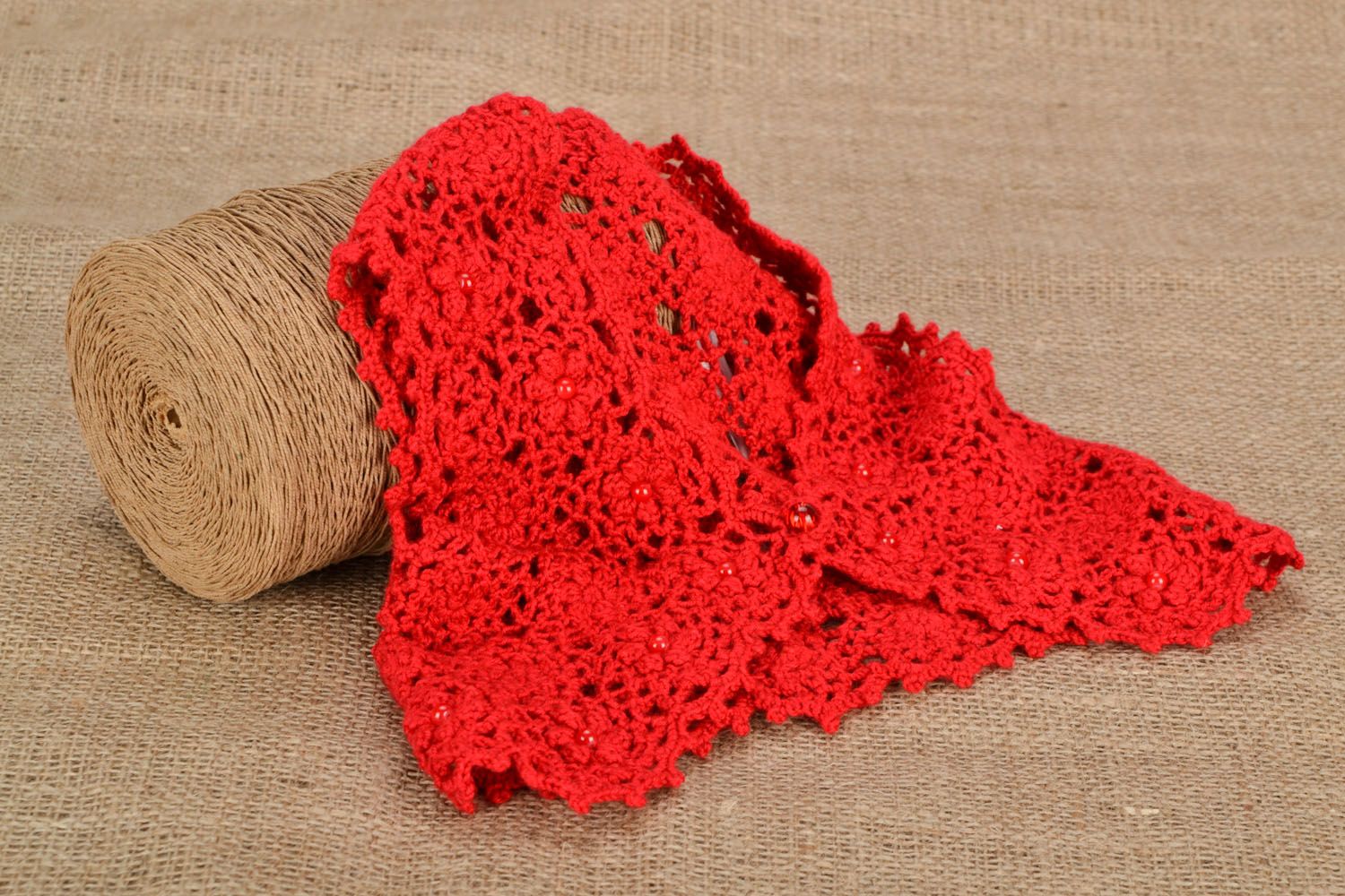 Gilet tricoté original rouge fait main photo 1