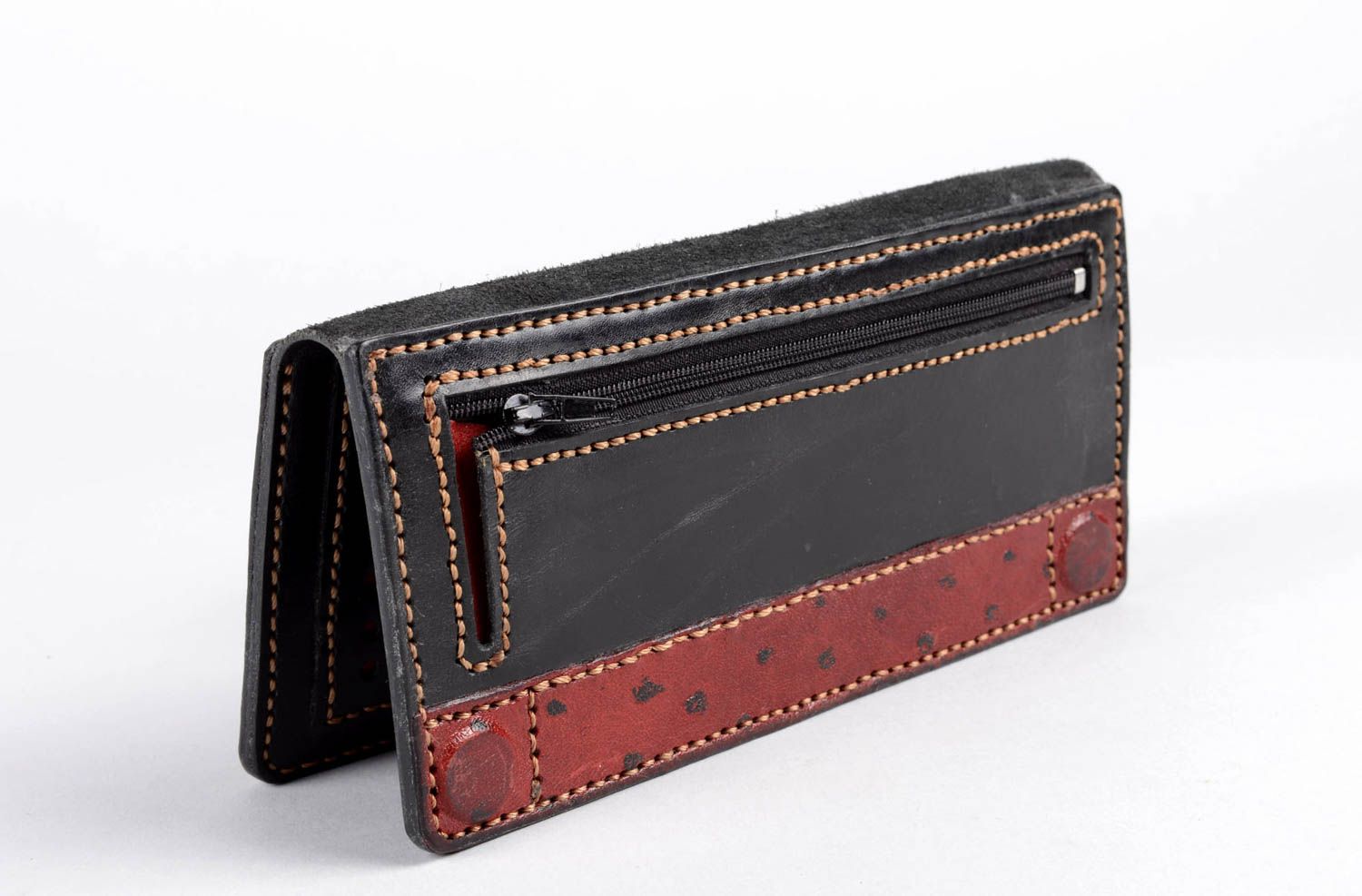 Handmade Frauen Geldbörse Portemonnaie aus Leder großer Geldbeutel schwarz foto 3