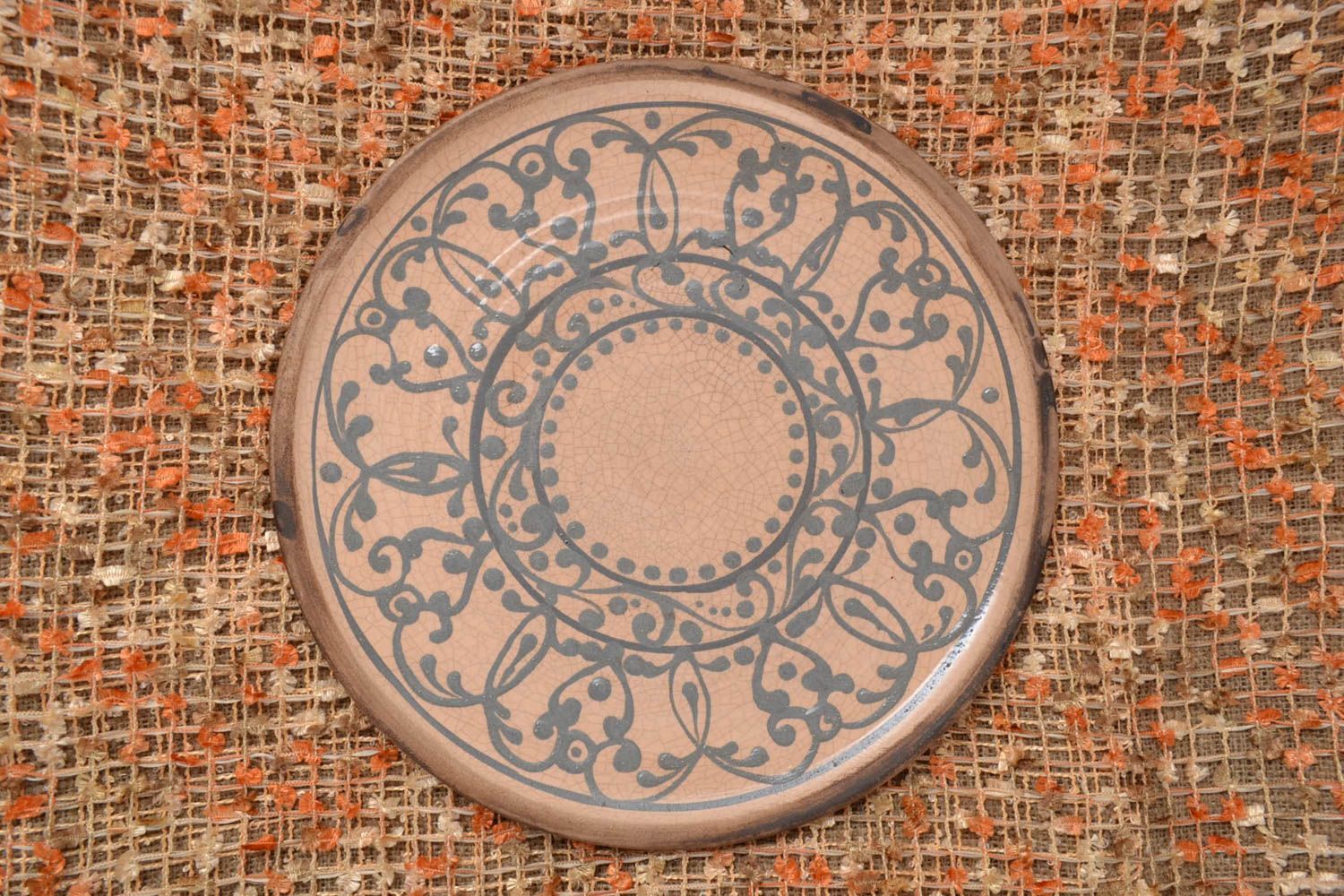 Керамическая тарелка ручной работы глиняная посуда расписная тарелка Орнаменты фото 1