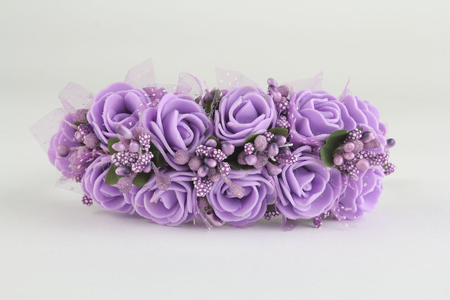 Serre-tête à fleurs fait main en feutrine et silicone violet Délicatesse photo 1