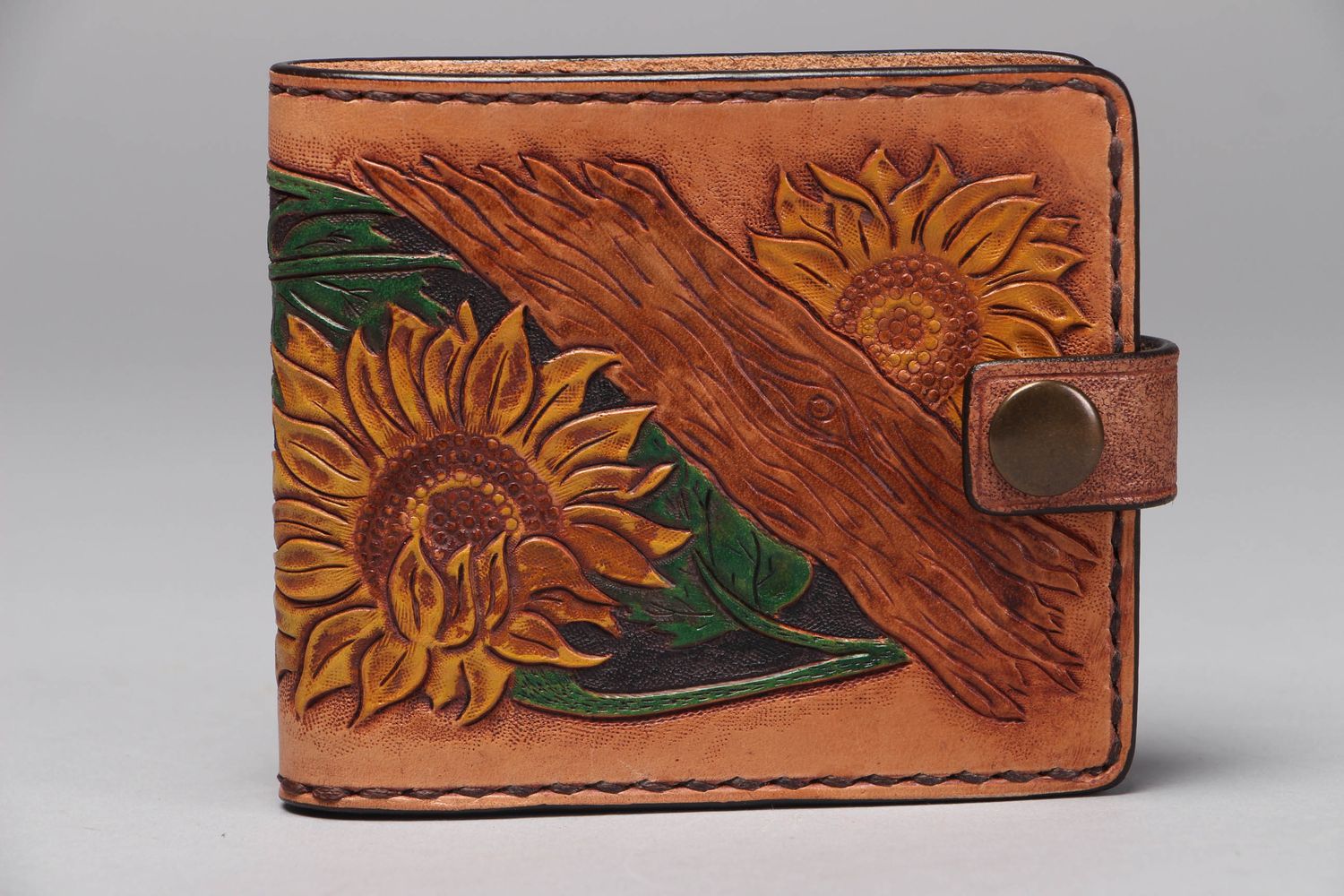 Handmade leather women's wallet Sunflowers photo 1