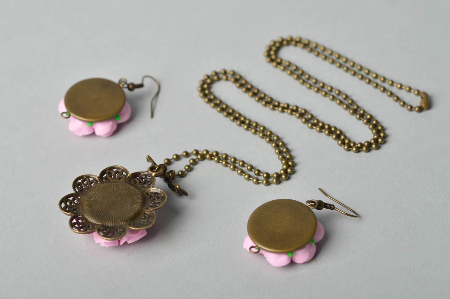 Handmade jewelry set designer accessories flower earrings pendant necklace photo 3