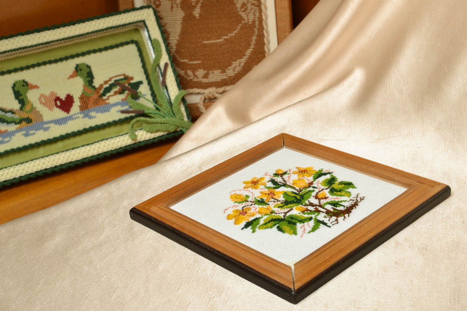 Cross stitched picture in frame photo 5
