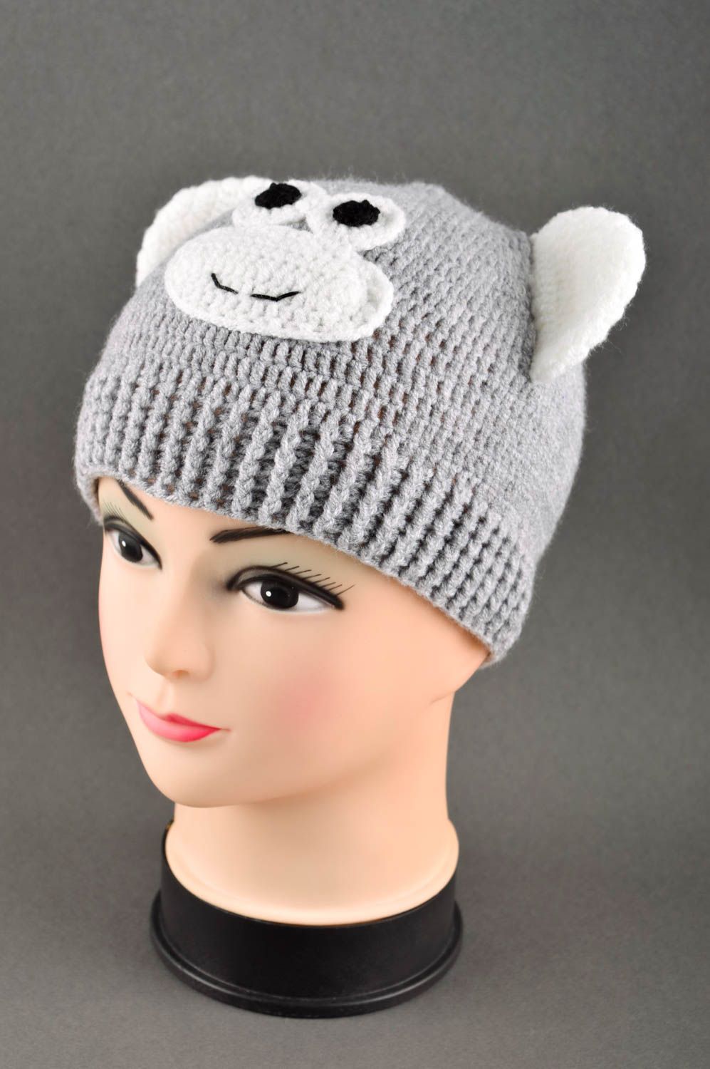 Mütze für Jungs handgemachte Mütze Kinder Geschenk gehäkelt grau für Winter foto 1