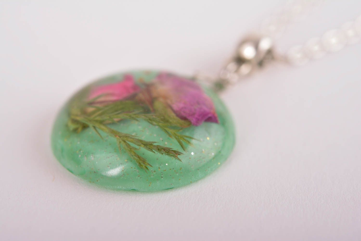 Handmade pendant designer accessory gift for her resin jewelry flower pendant photo 4