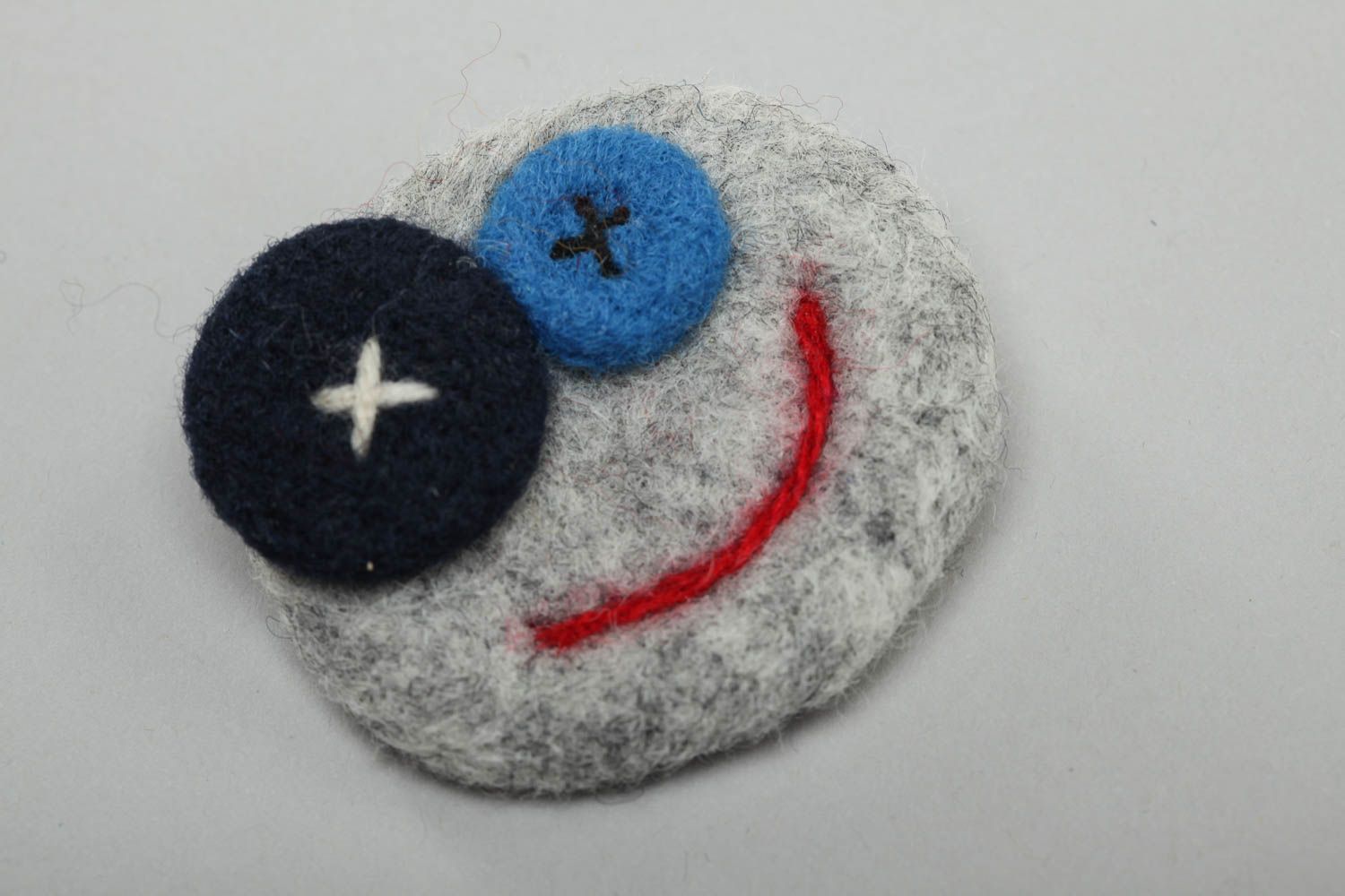 Handmade funny small brooch felted wool of gray color Face for little girl  photo 2