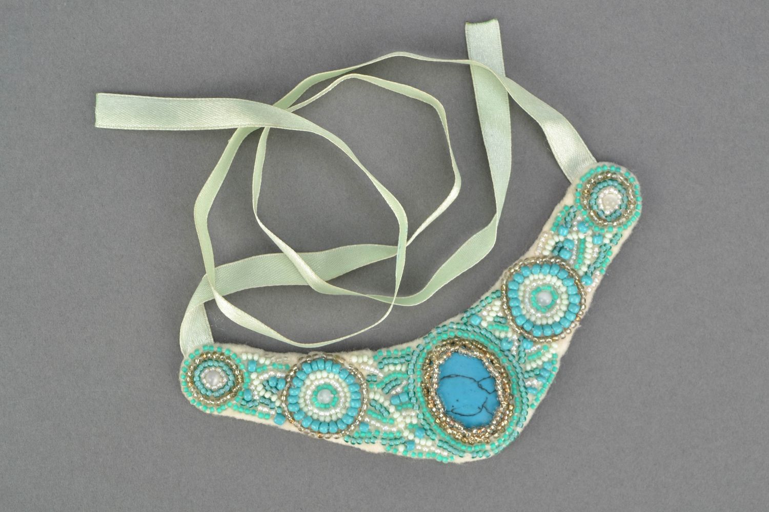 Handmade Collier mit Glasperlen und Türkis  foto 4