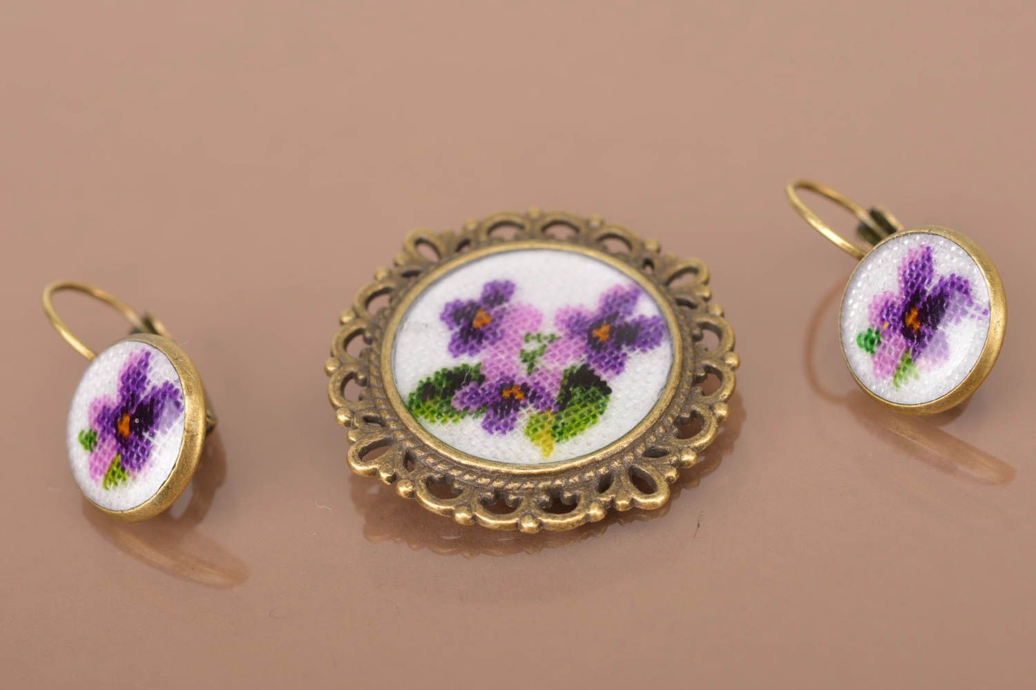 Handmade jewelry set brooch jewelry designer earrings vintage jewelry photo 3