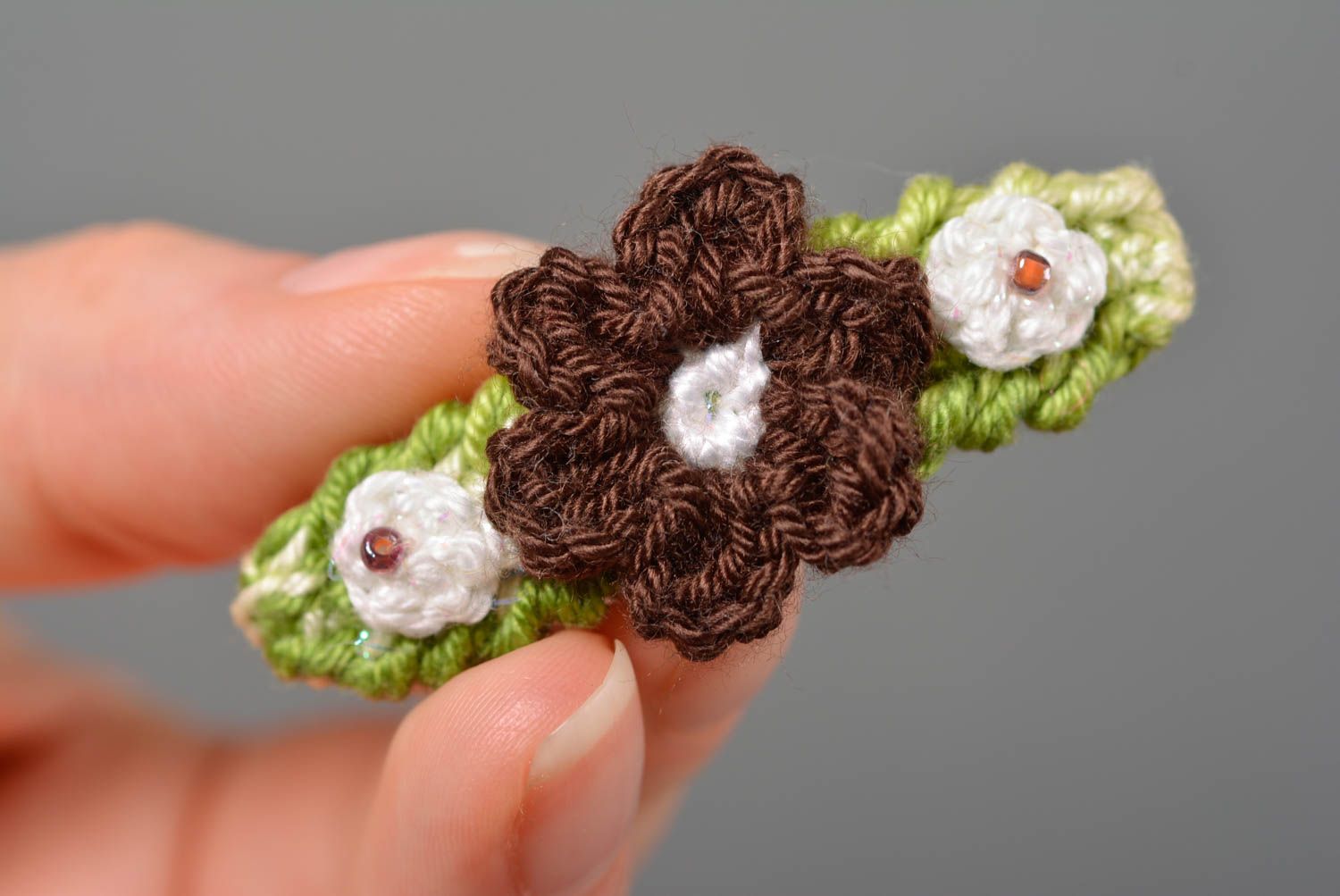 Unuusal handmade crochet flower barrette hair clip designer hair accessories photo 3