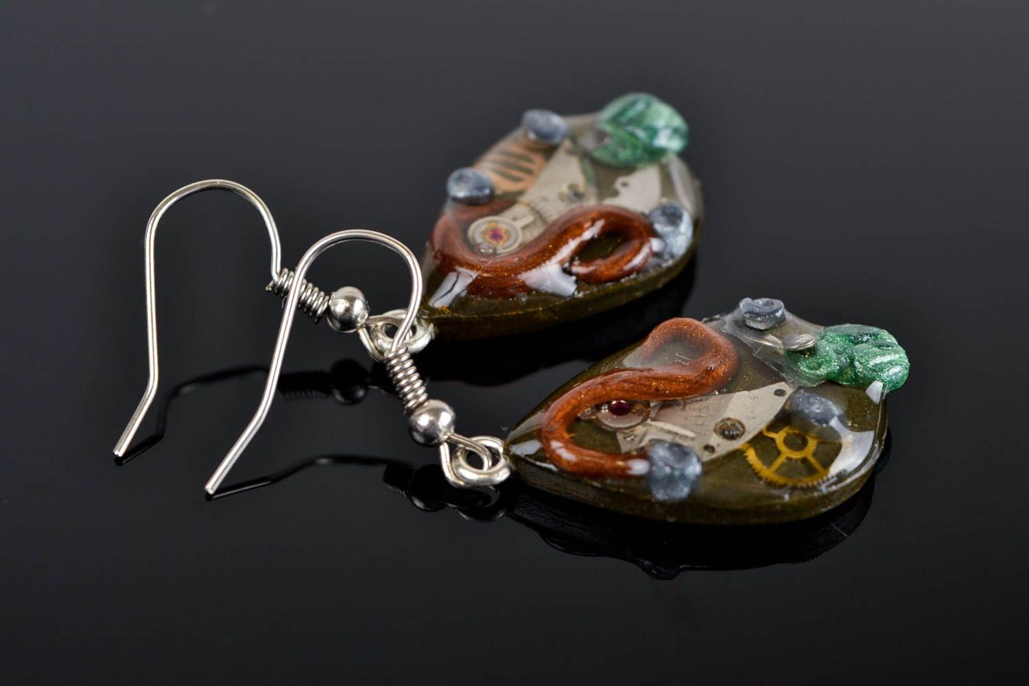 Handmade polymer clay earrings steampunk jewelry steampunk earrings for girls photo 1