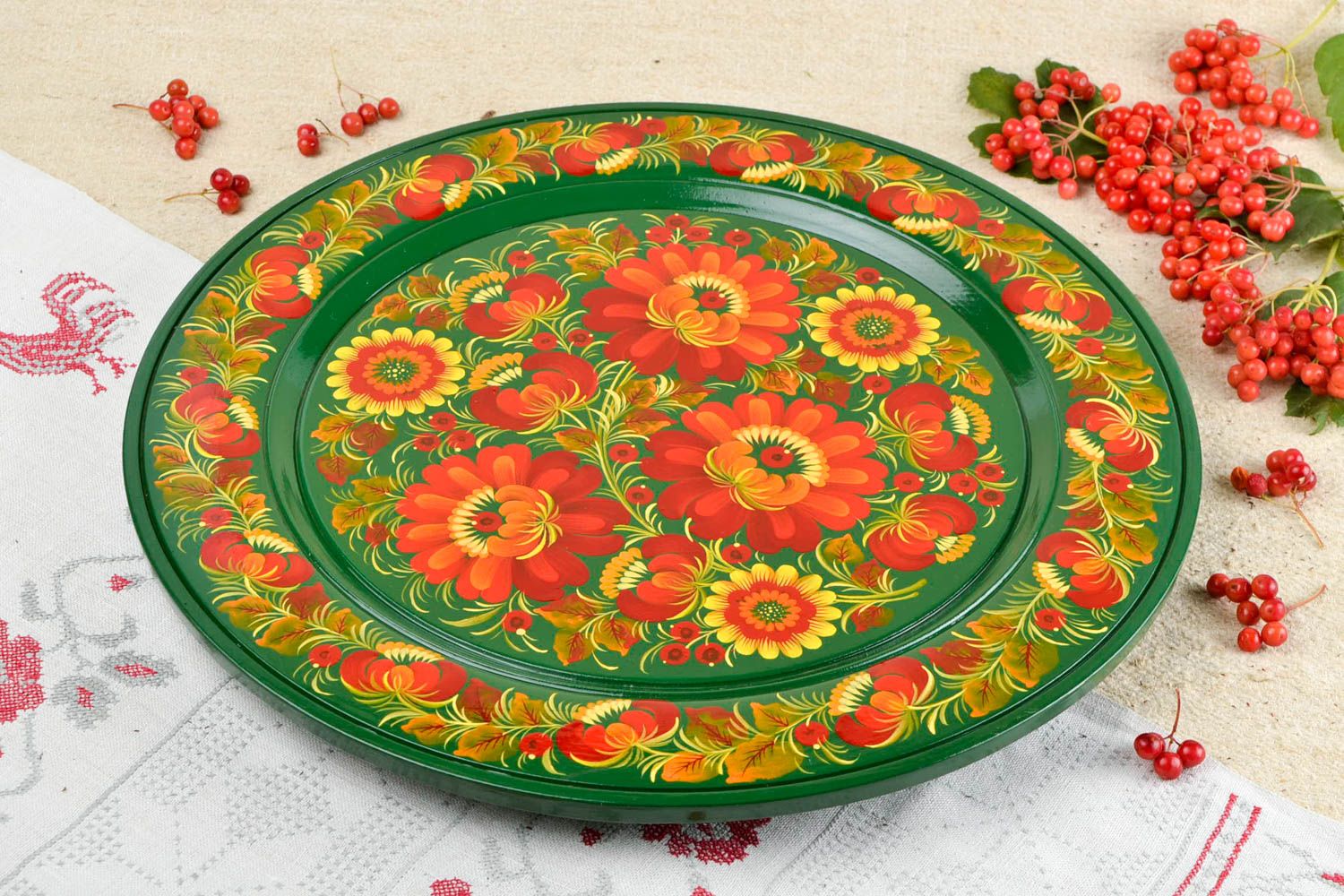 Деревянная тарелка ручной работы декоративная тарелка зеленая декор для дома фото 1